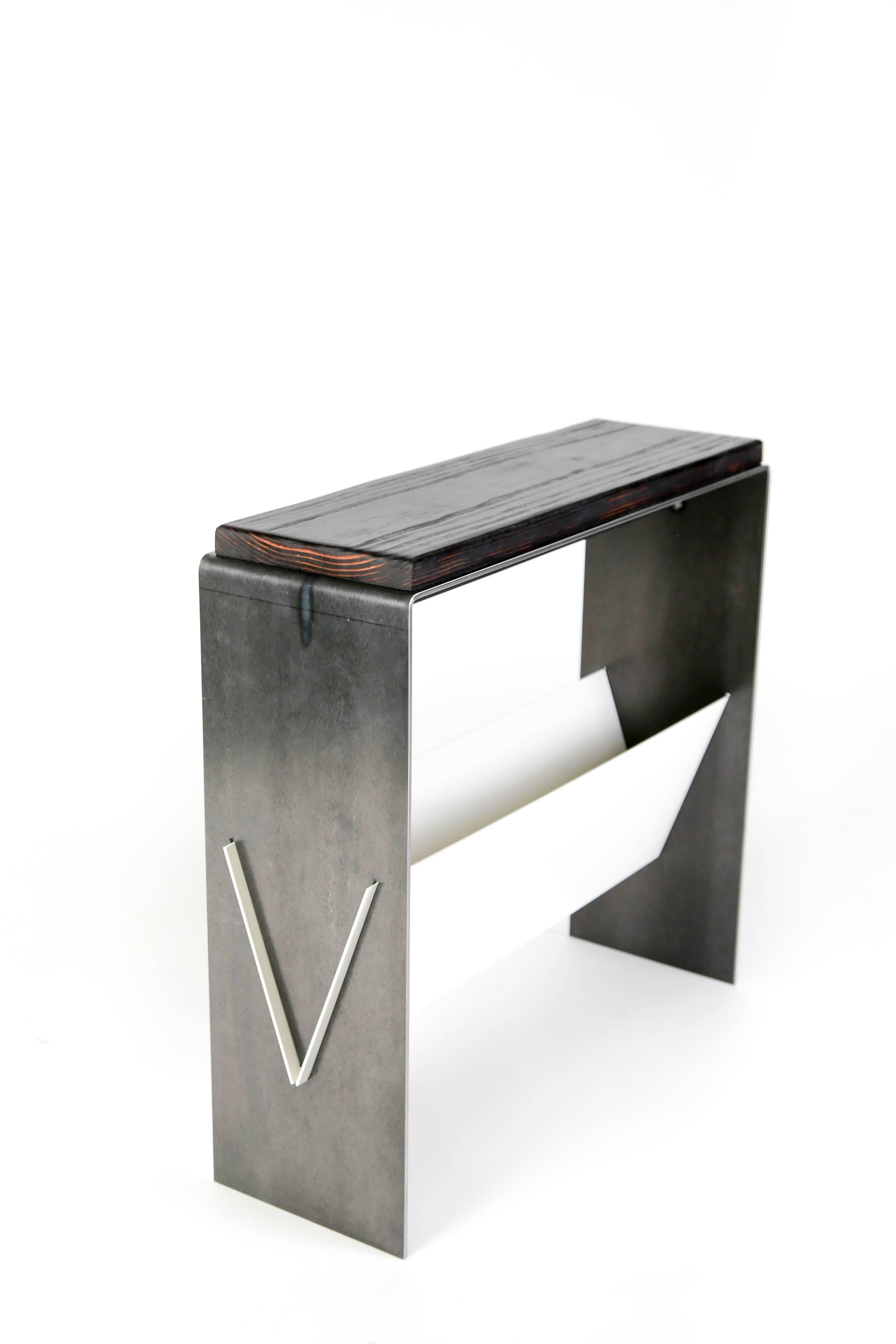 The V Table, a Combination of Reclaimed Fir and Powder Coated and Raw Steel For Sale 2