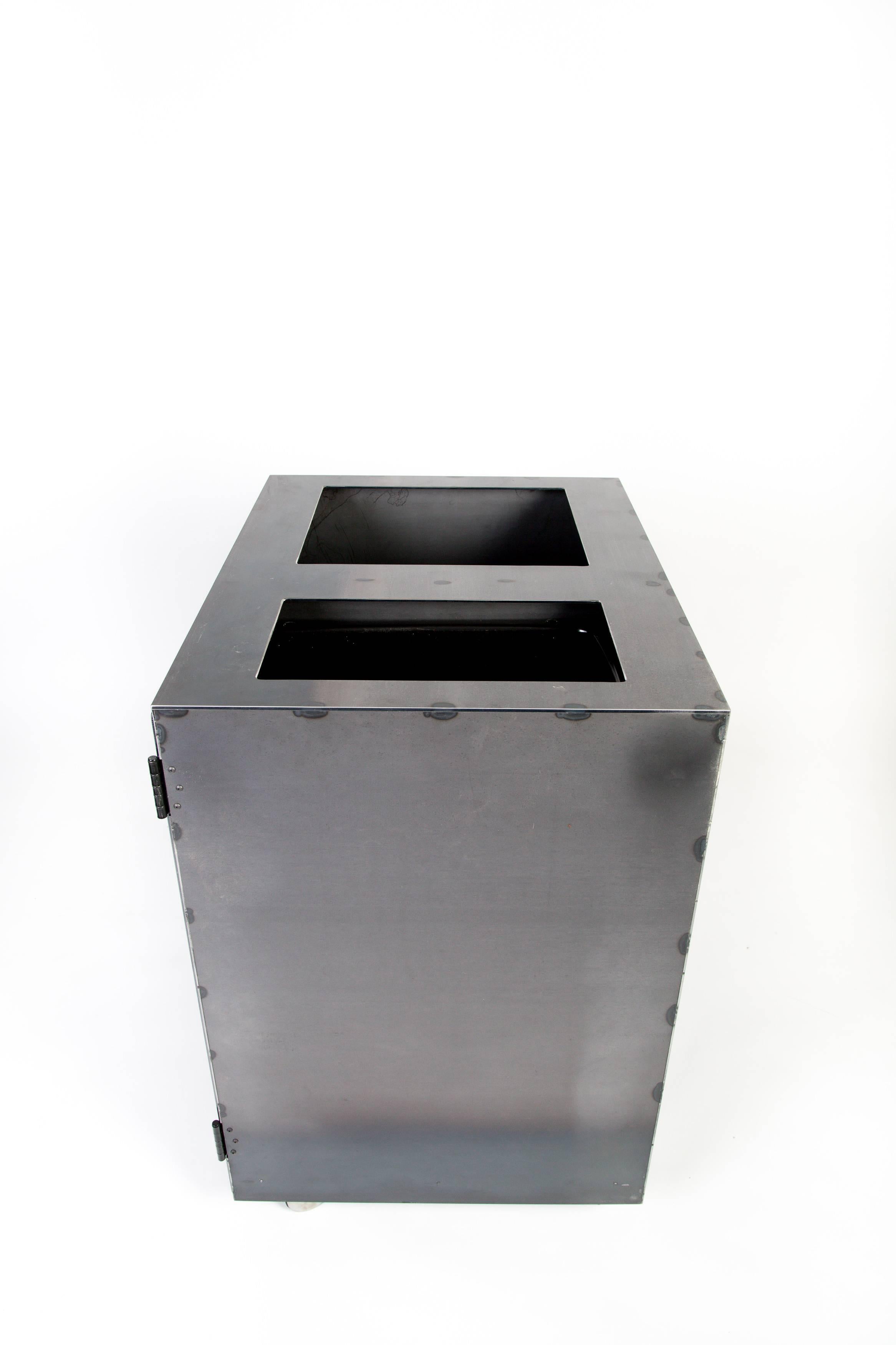 Hand-Crafted Minimal Modern Custom Steel Garbage & Recycle Bin (custom logos upon request) For Sale