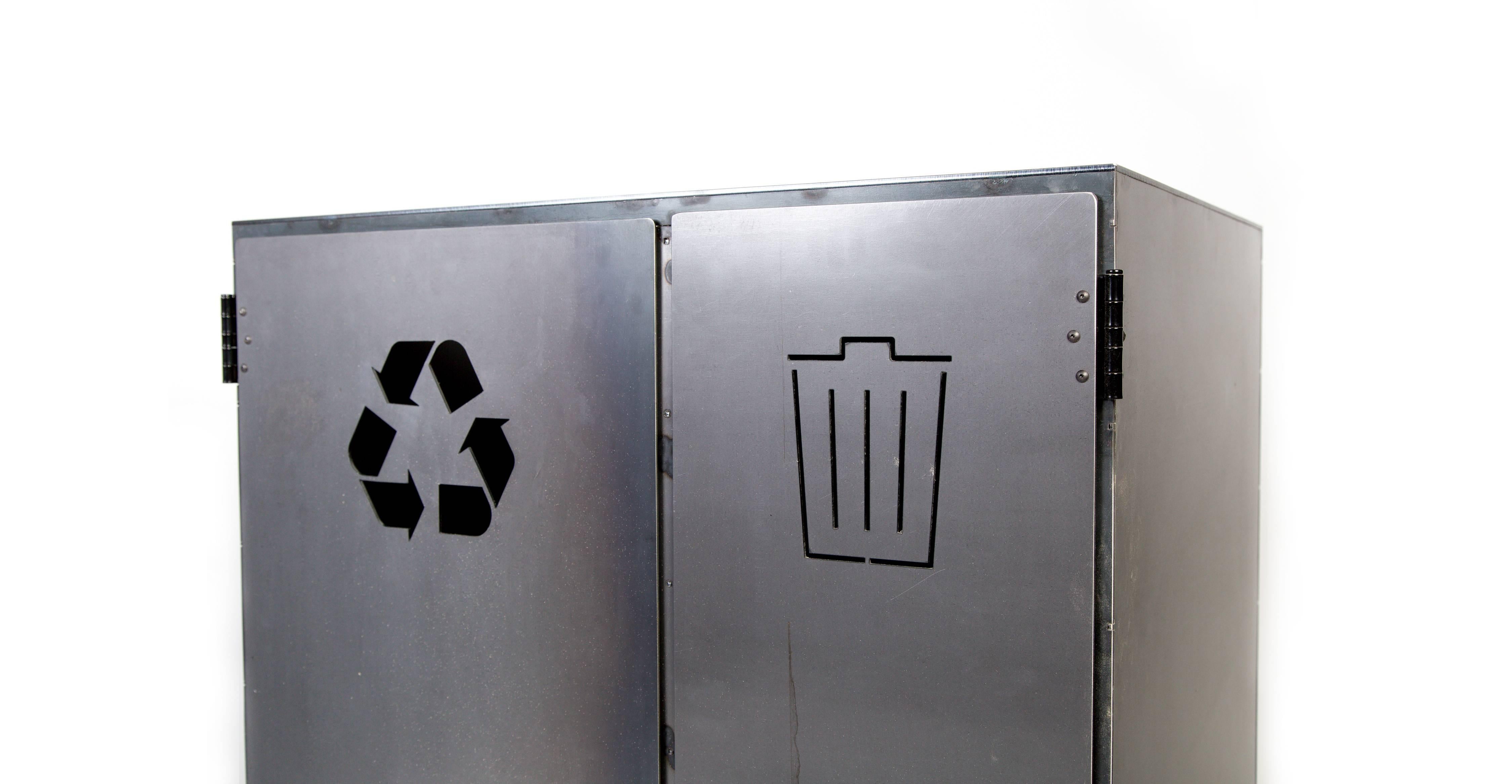 American Minimal Modern Custom Steel Garbage & Recycle Bin (custom logos upon request) For Sale