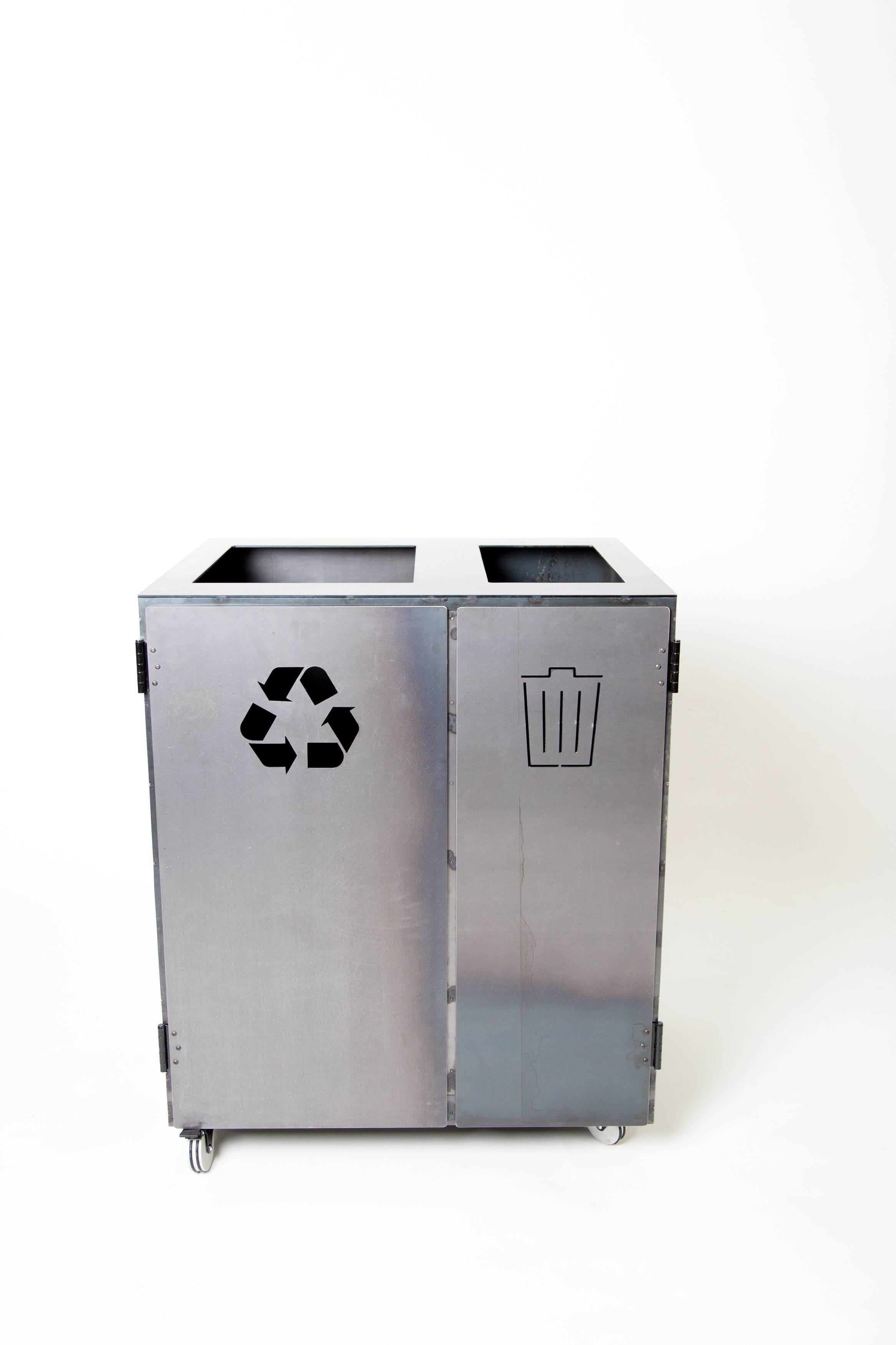 Minimal Modern Custom Steel Garbage & Recycle Bin (custom logos upon request) For Sale 2
