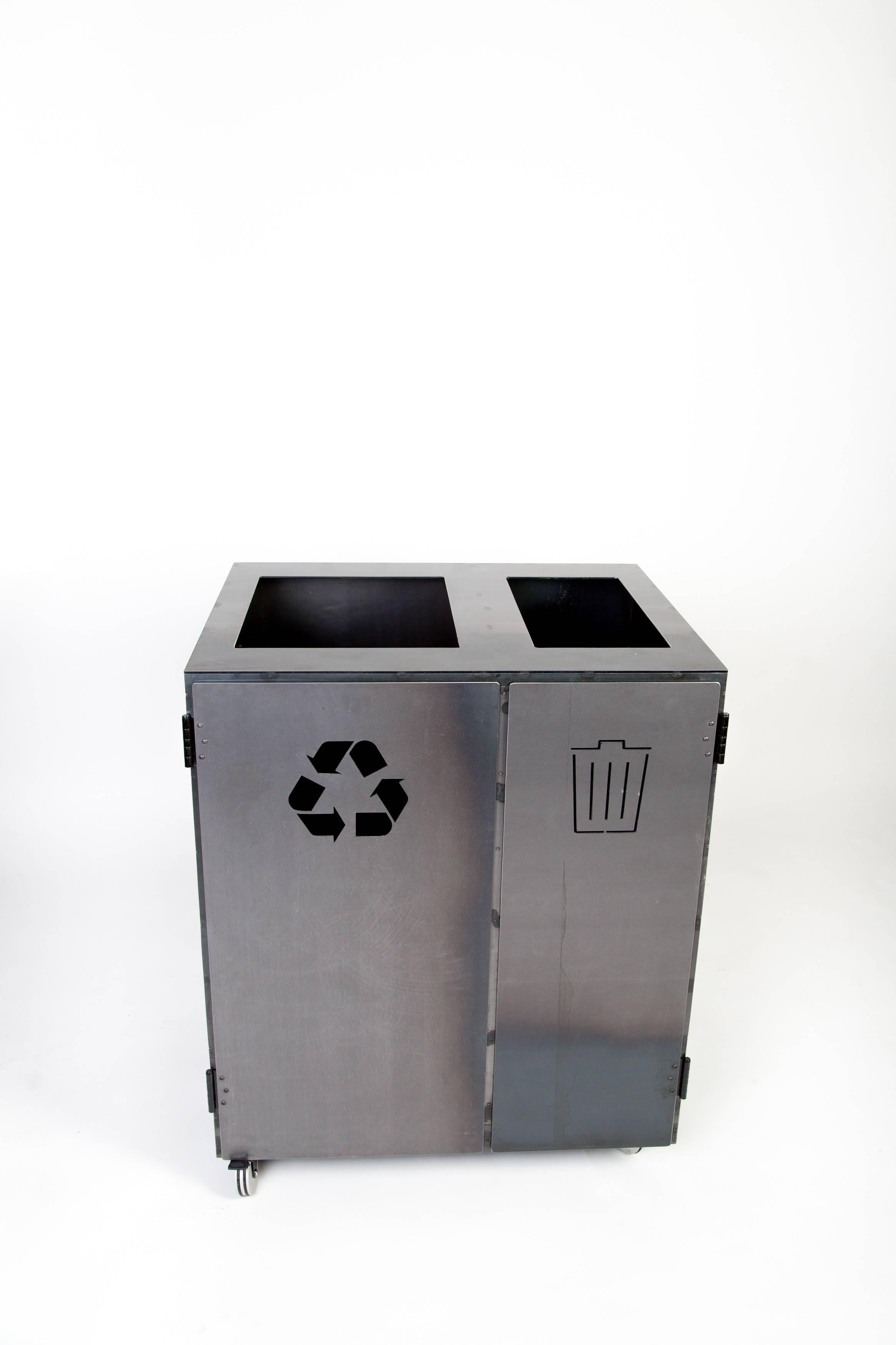 Minimal Modern Custom Steel Garbage & Recycle Bin (custom logos upon request) For Sale 3