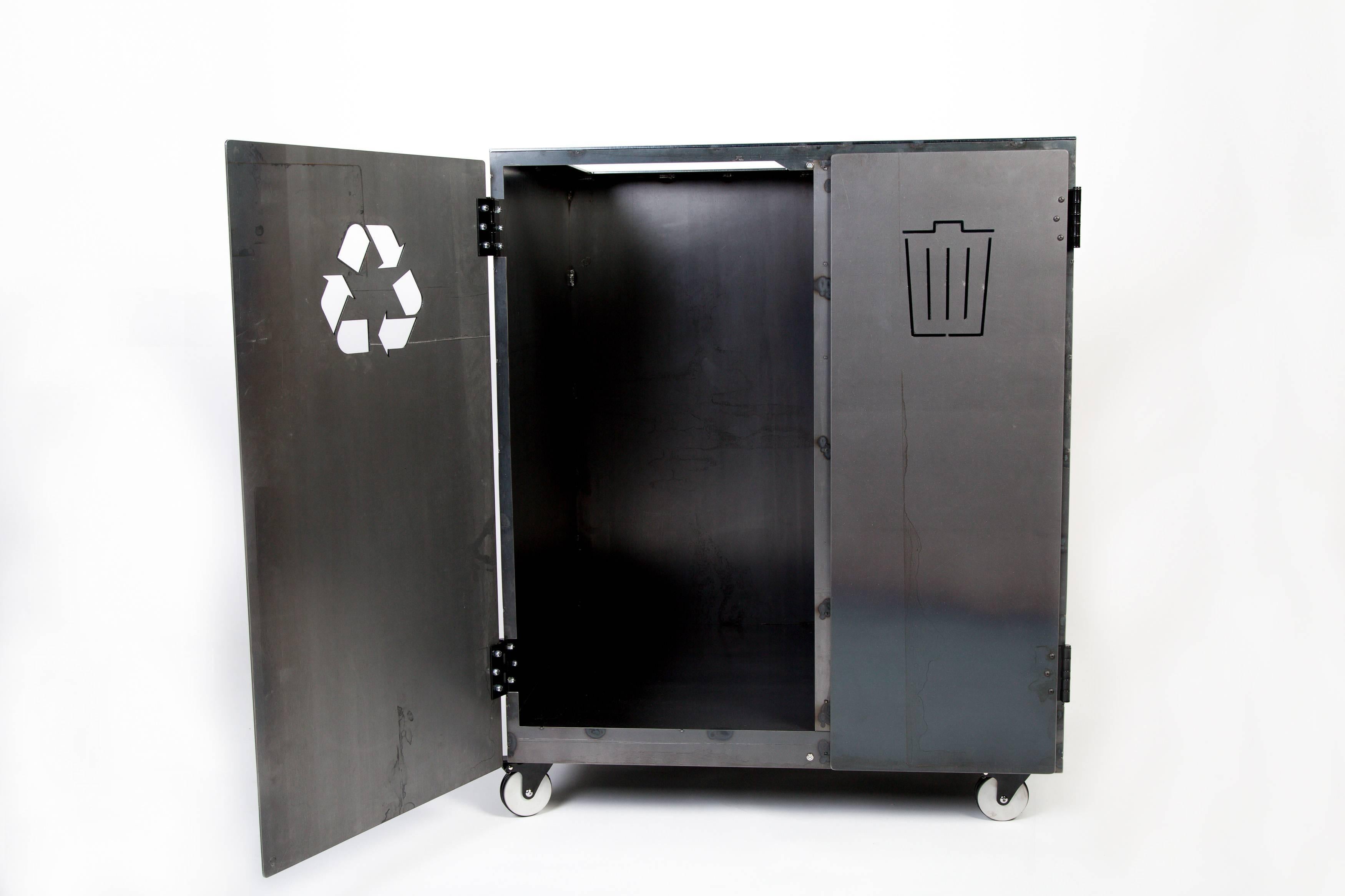 Minimal Modern Custom Steel Garbage & Recycle Bin (custom logos upon request) For Sale 4