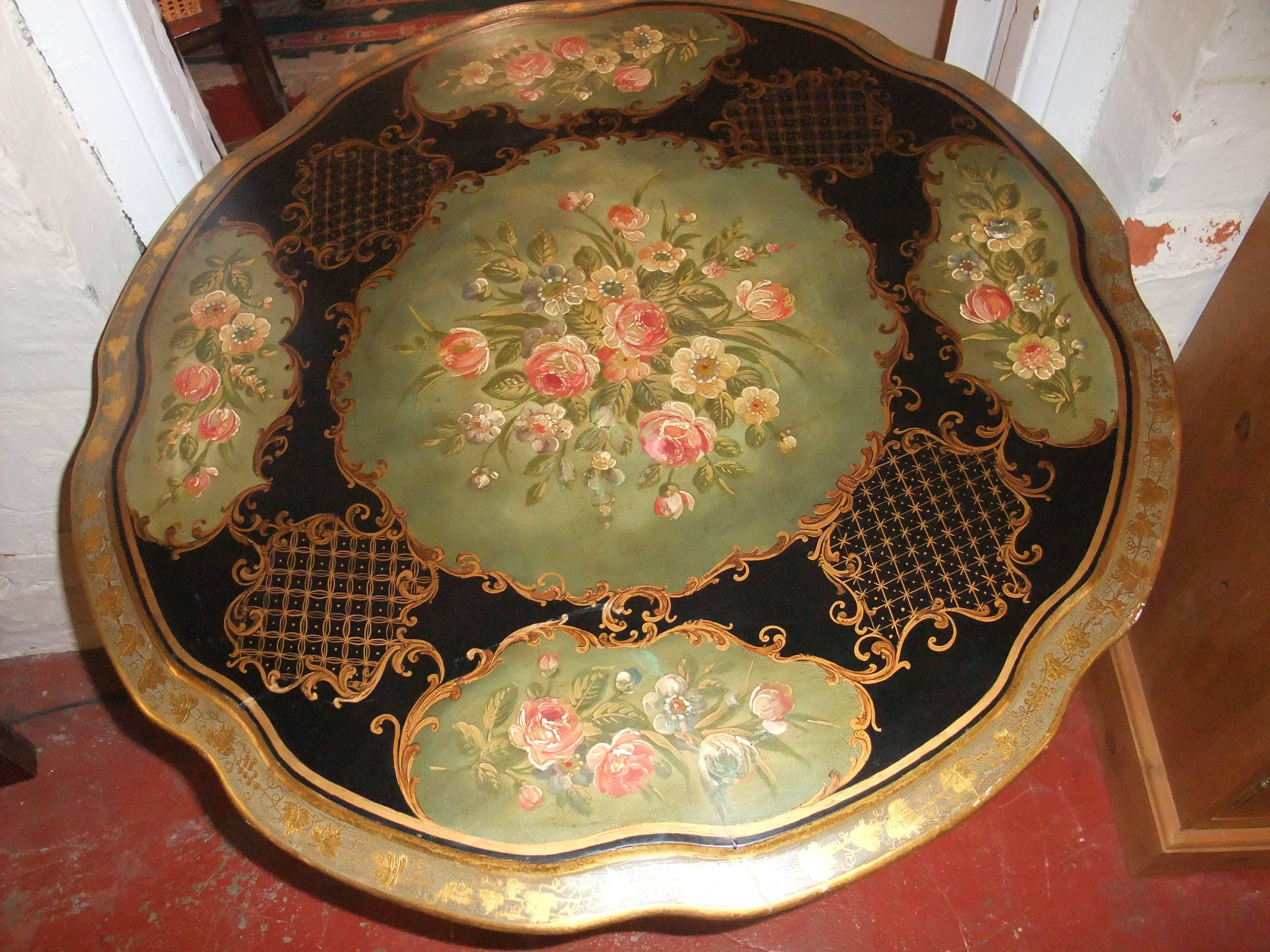 This is a stunning table in the mid-19th century Spanish style with a tilt-top design designed to save space when not in use; this is consistent with much of the furniture from the time that would be moved to the side of the room when not