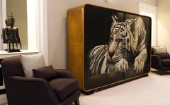 1940s Gentleman's Wardrobe with Giant White Tiger Hand-Painted by Kensa Designs