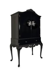 Lacquered British 1920's cocktail cabinet hand painted by Kensa Designs