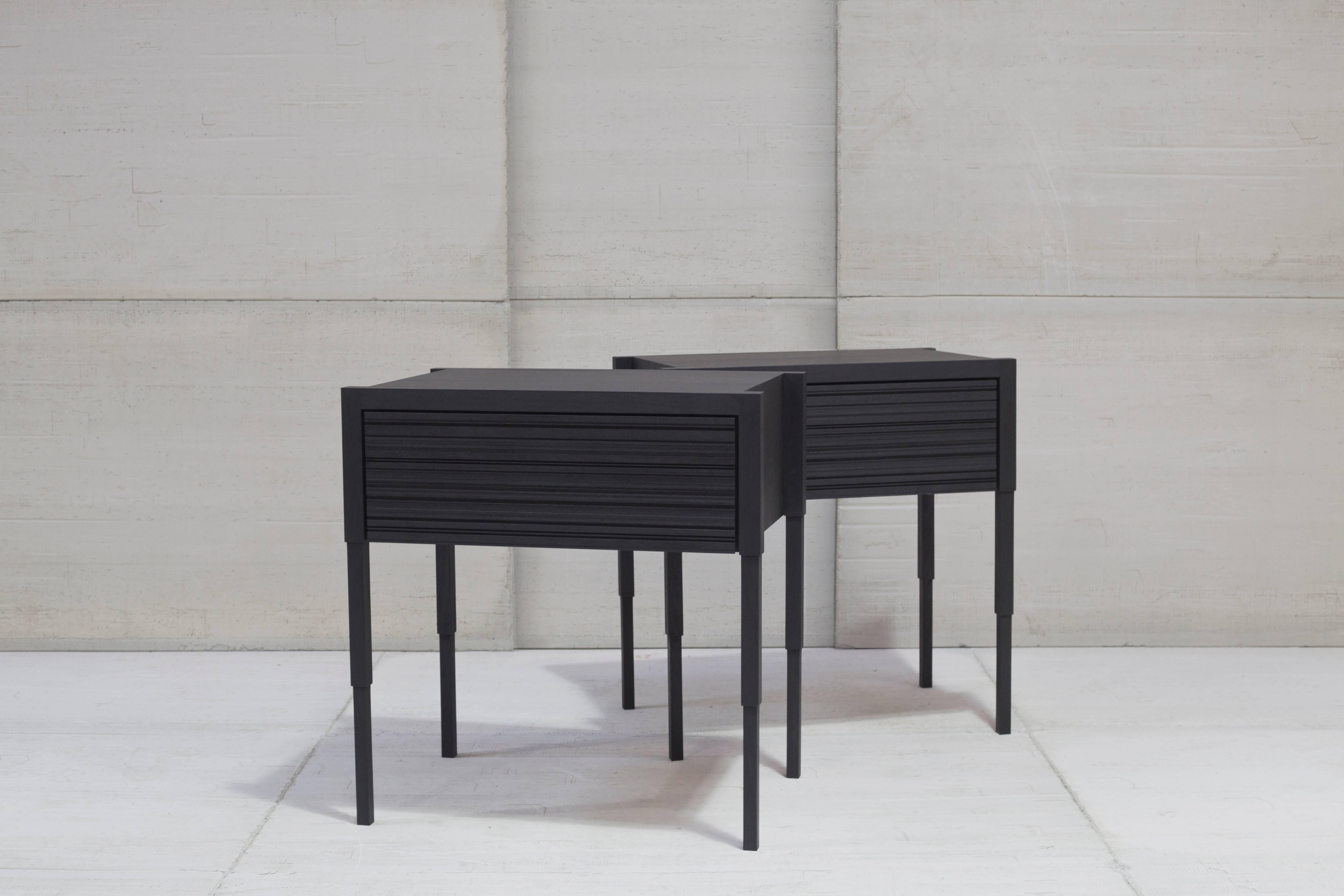 This architecturally inspired side table or nightstand's refined lines and consideration to details are the acme to its design. Each unit is fabricated by hand and is available in a combination of drawer fronts and case finishes. 
 
Item: Chicago