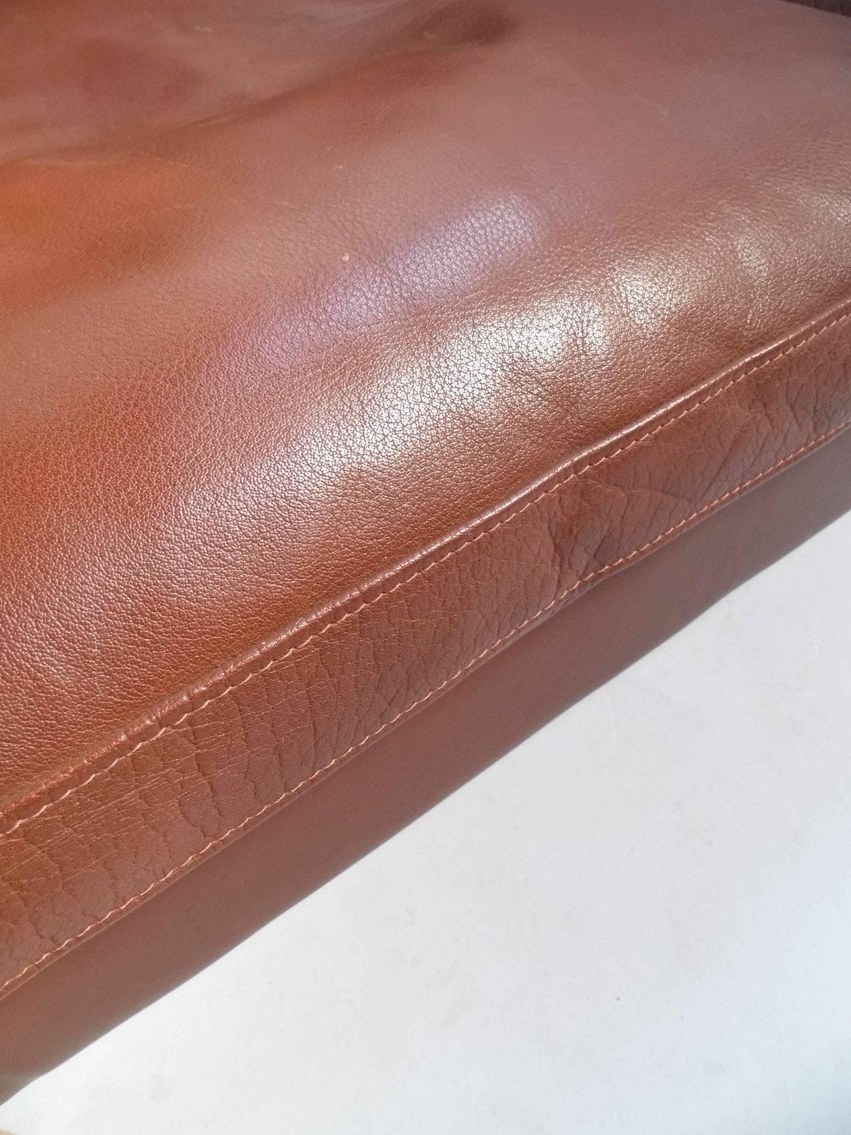 Danish Stouby Brown Leather Three-Seat Sofa, Midcentury, 1960s 1