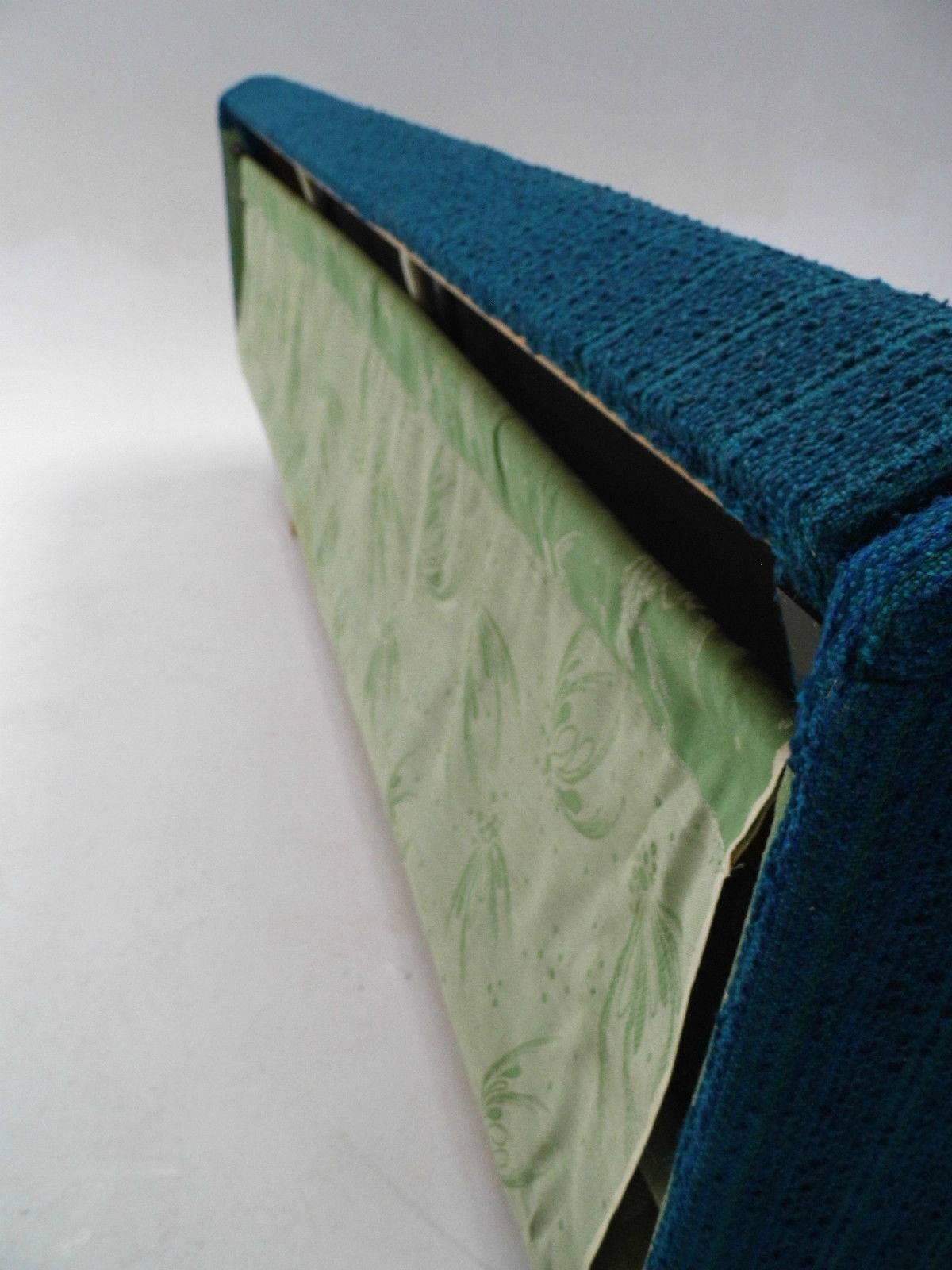 Scandinavian Turquoise Blue Wool Teak Four-Seat Sofabed, Midcentury, 1960s 3
