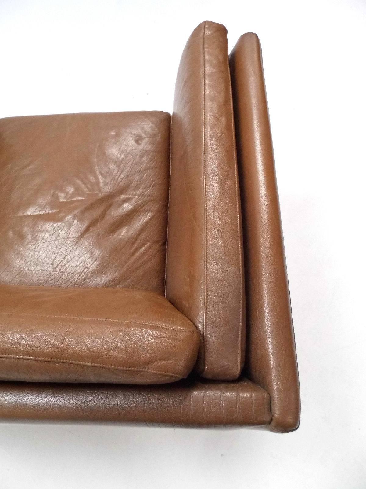Danish Brown Leather Club Armchair Midcentury Chair, 1960s 3