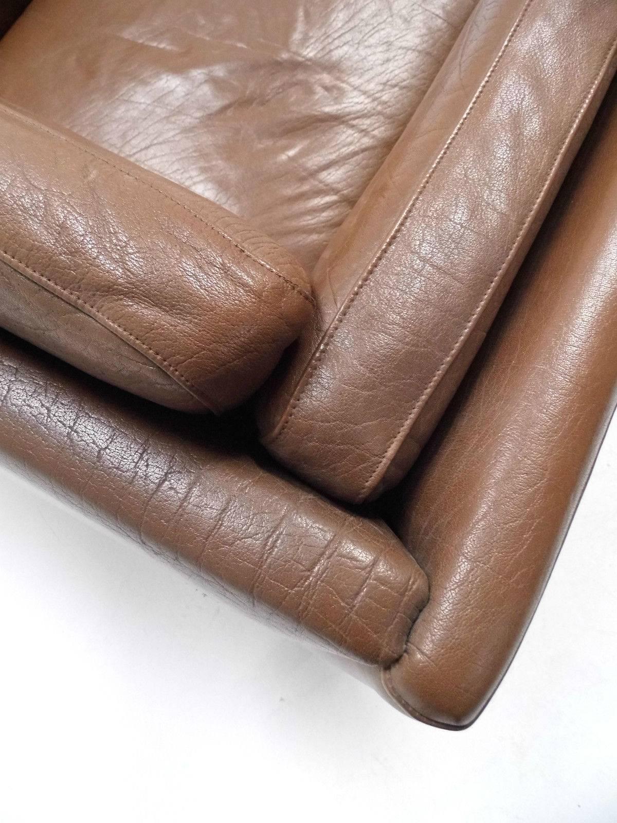 Danish Brown Leather Club Armchair Midcentury Chair, 1960s 4