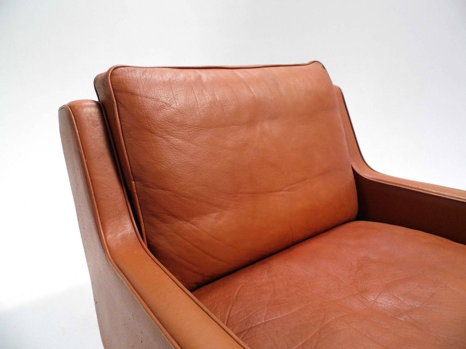 Mid-Century Modern Danish Thams Kvalitet Tan Brown Leather Armchair, Mid-Century Chair, 1960s