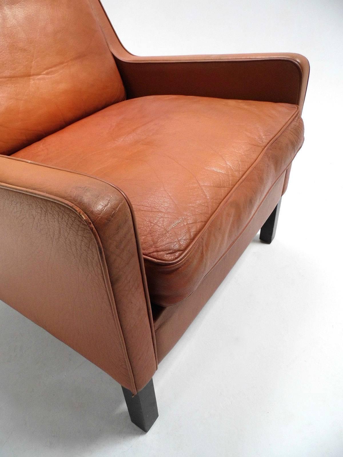 Danish Thams Kvalitet Tan Brown Leather Armchair, Mid-Century Chair, 1960s In Good Condition In London, GB