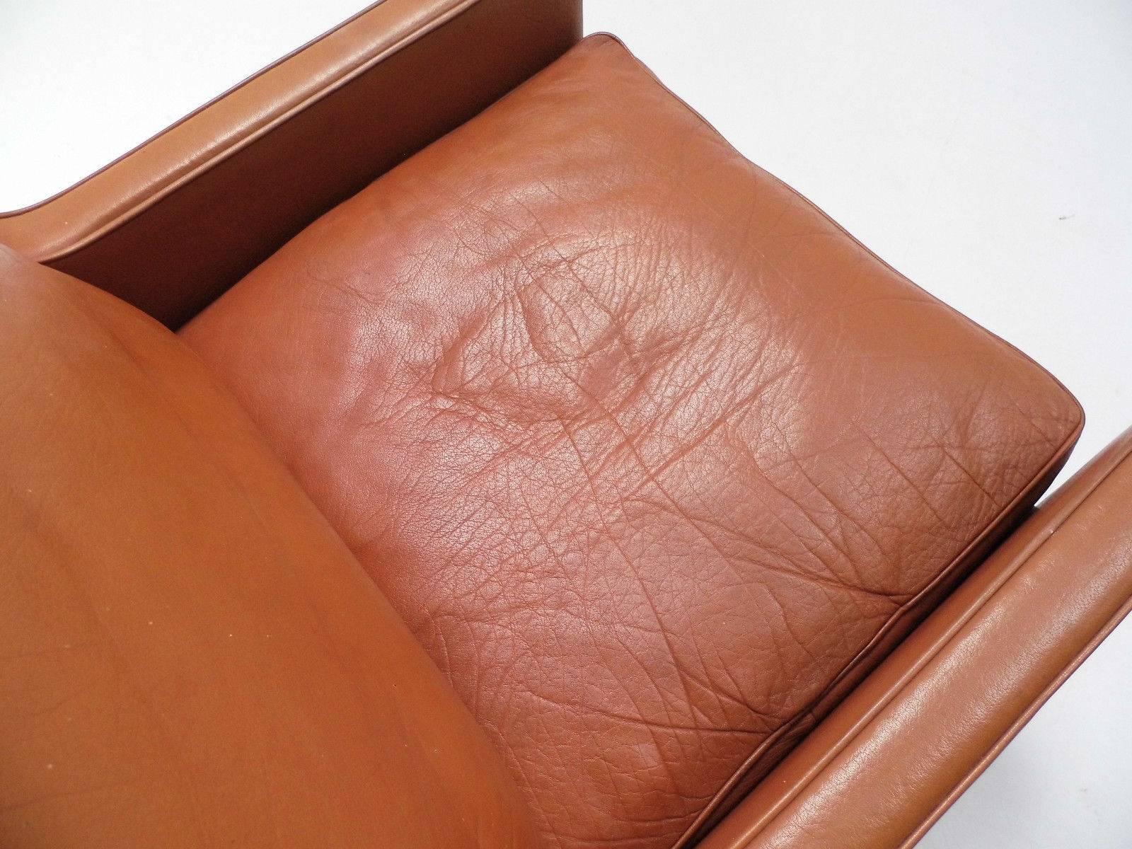 Danish Thams Kvalitet Tan Brown Leather Armchair, Mid-Century Chair, 1960s 2