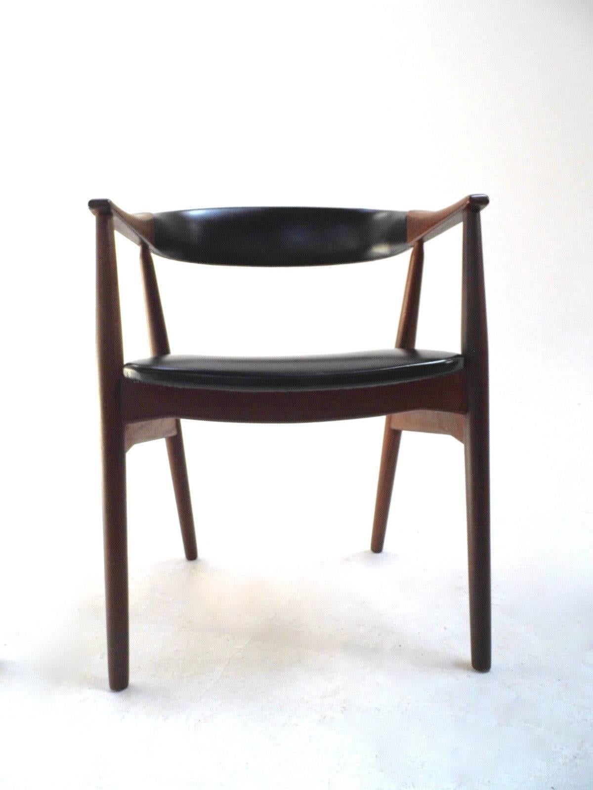 Mid-Century Modern Danish Farstrup Teak and Black Vinyl Desk Armchair Mid-Century Chair, 1960s