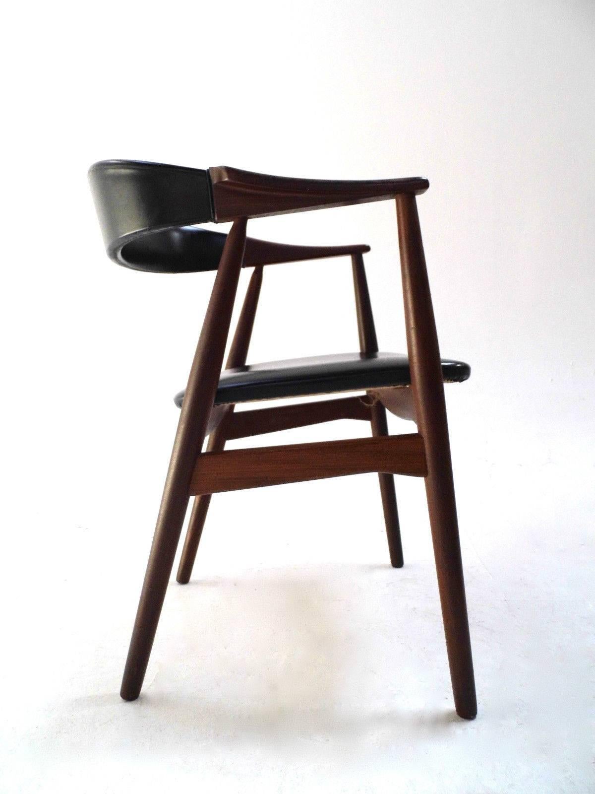 Danish Farstrup Teak and Black Vinyl Desk Armchair Mid-Century Chair, 1960s In Good Condition In London, GB