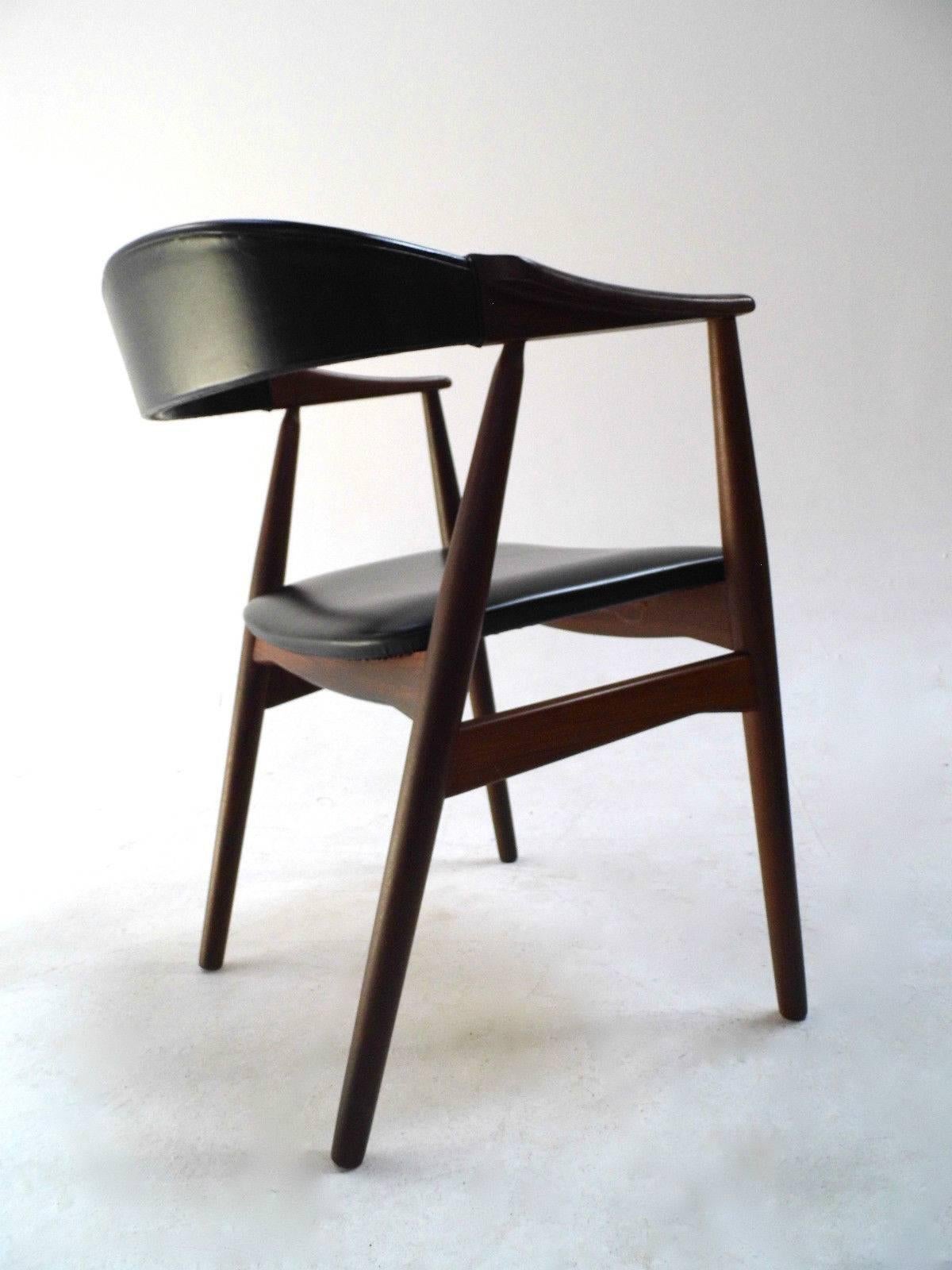 20th Century Danish Farstrup Teak and Black Vinyl Desk Armchair Mid-Century Chair, 1960s