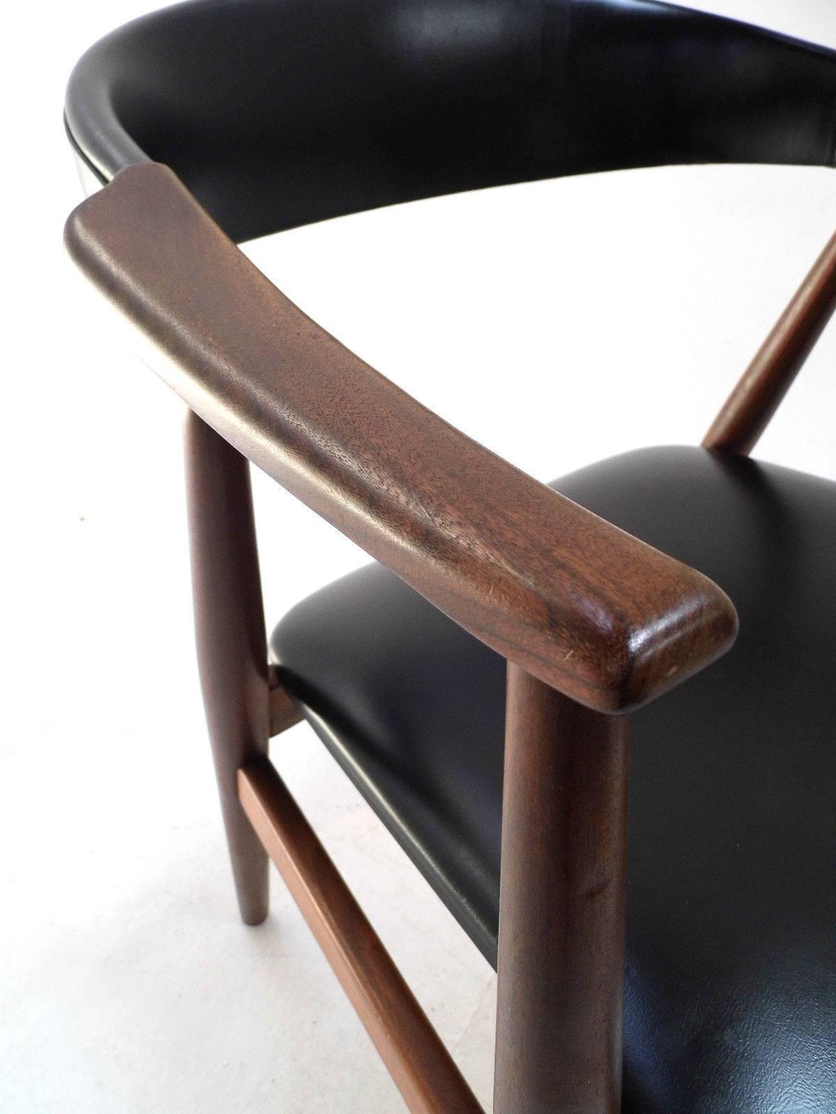 Danish Farstrup Teak and Black Vinyl Desk Armchair Mid-Century Chair, 1960s 1