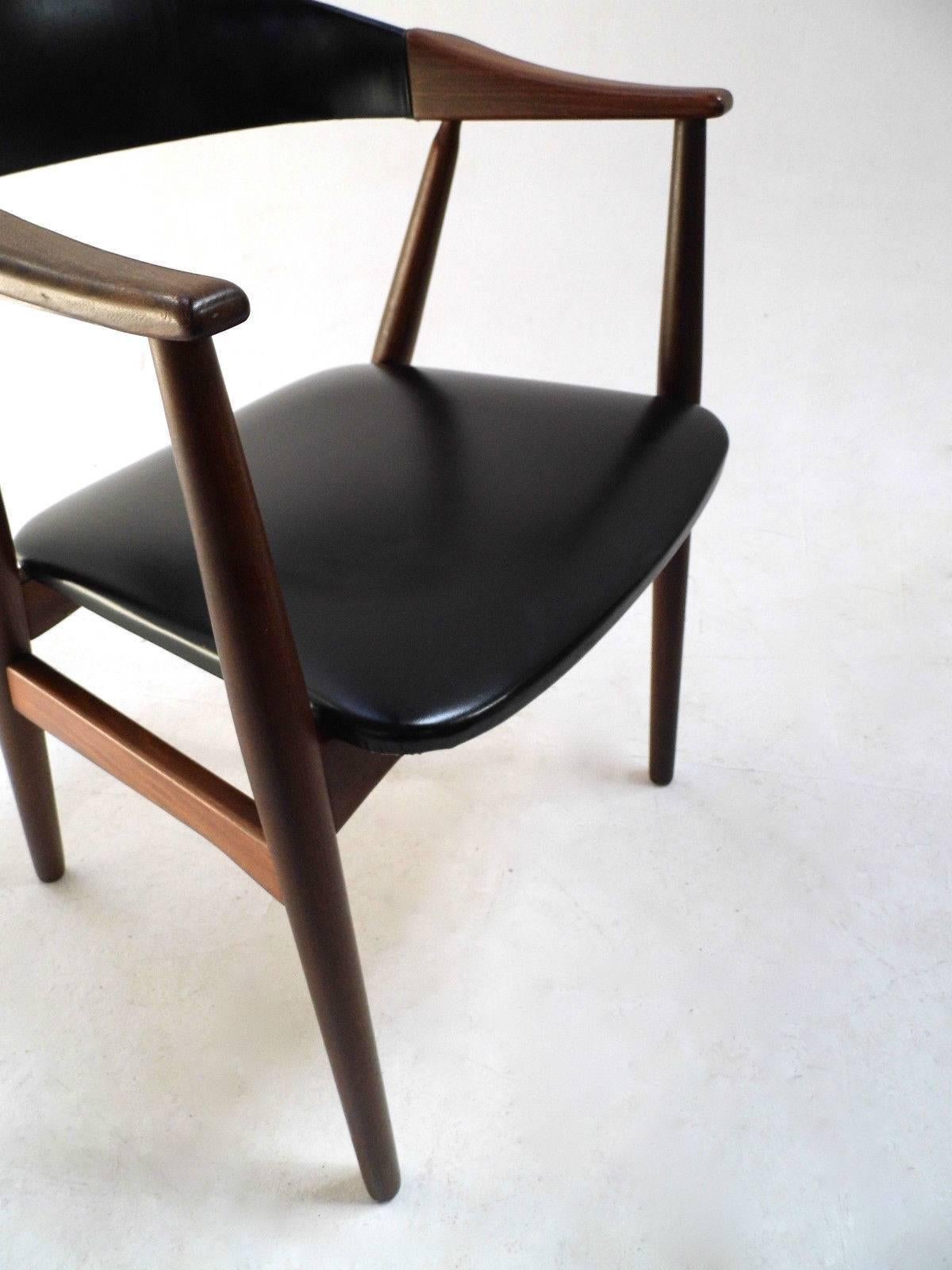 Danish Farstrup Teak and Black Vinyl Desk Armchair Mid-Century Chair, 1960s 4