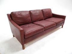 Swedish OPE Burgundy Brown Leather Three-Seat Sofa, Midcentury, 1960s