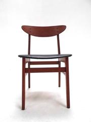Danish Farstrup Teak and Black Vinyl Set of Four Dining Chairs, Midcentury