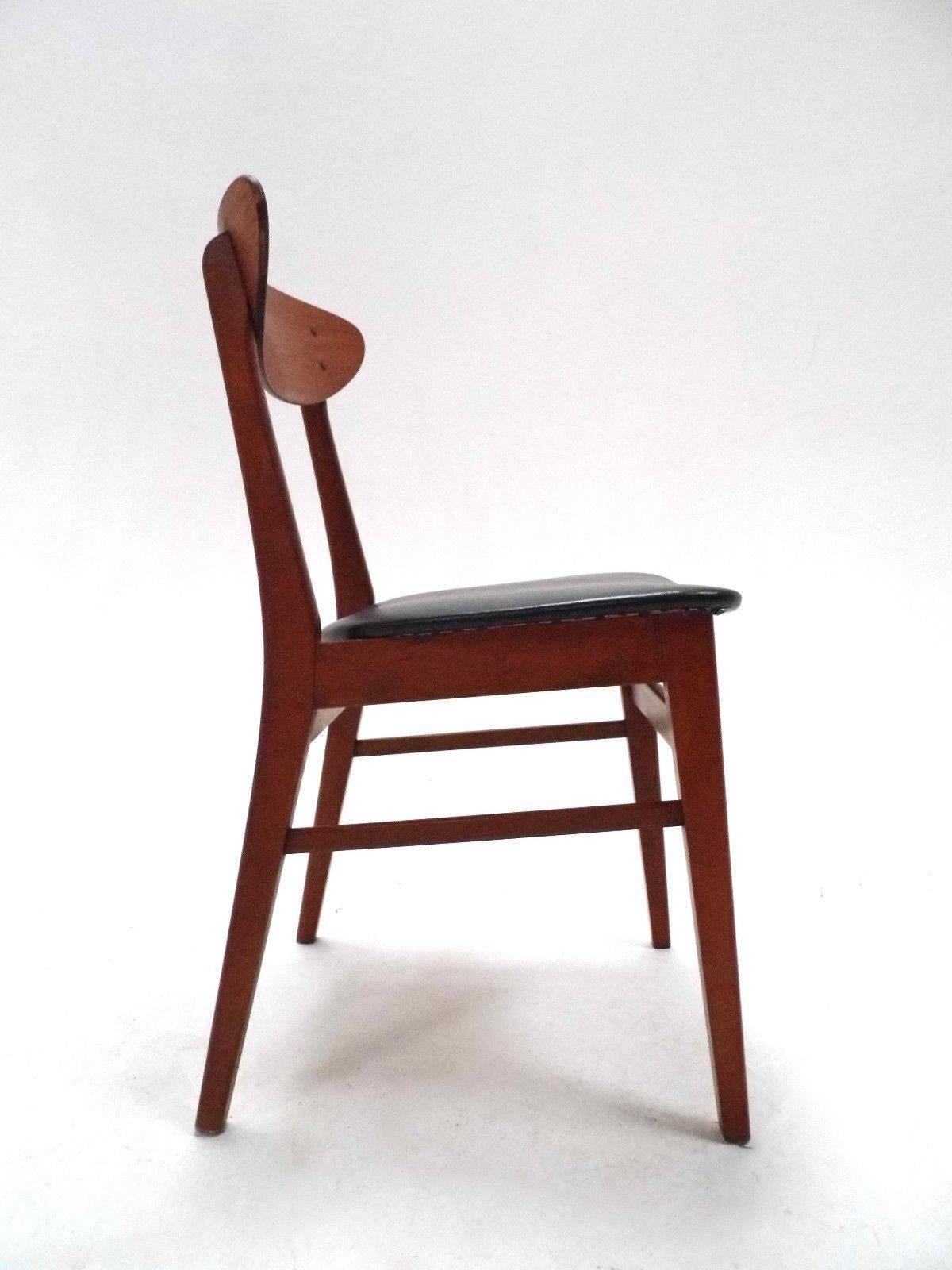 Danish Farstrup Teak and Black Vinyl Set of Four Dining Chairs, Midcentury In Good Condition For Sale In London, GB
