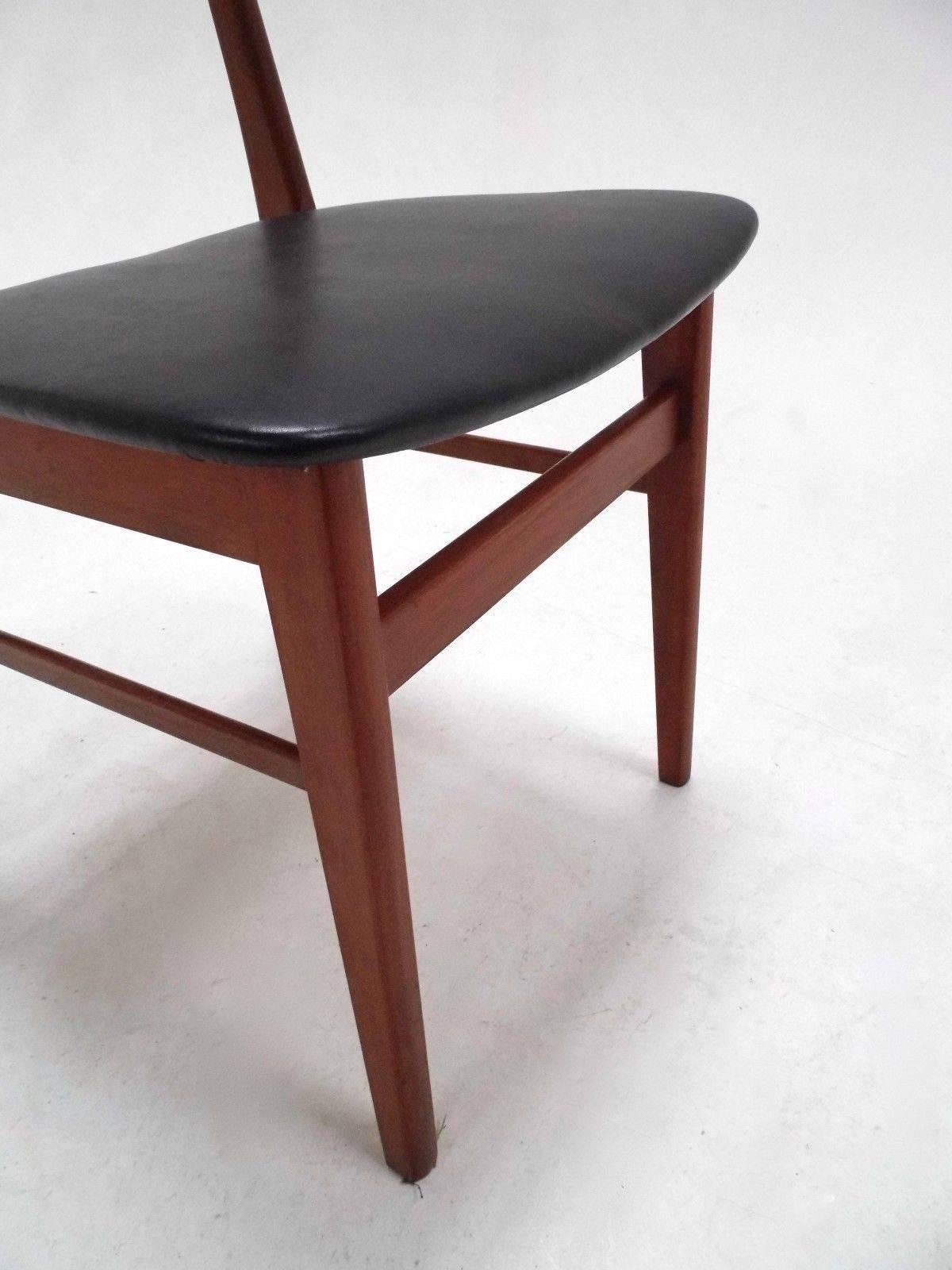 Danish Farstrup Teak and Black Vinyl Set of Four Dining Chairs, Midcentury For Sale 3