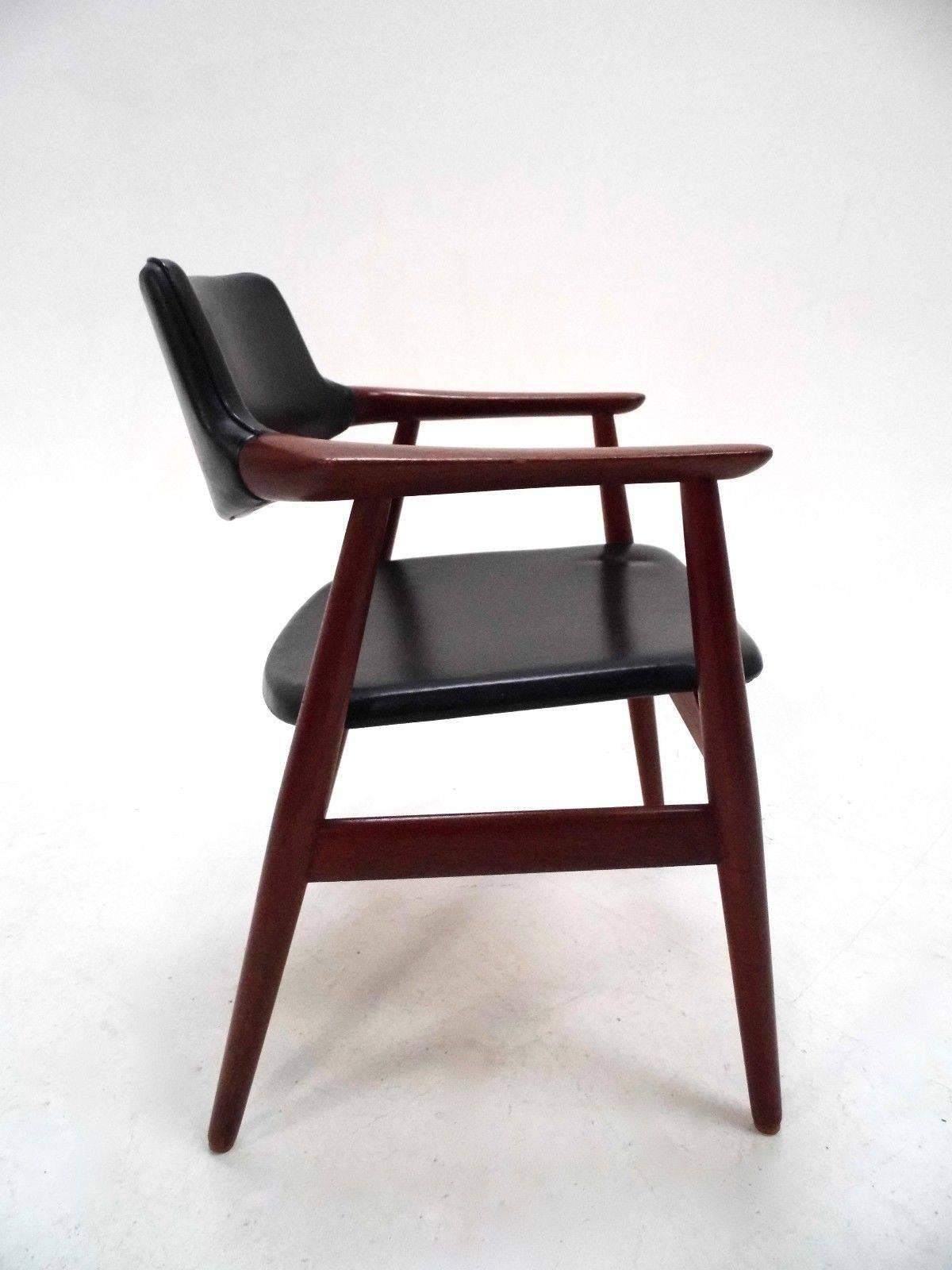 Danish Erik Kirkegaard Teak and Black Vinyl Desk Armchair Midcentury Chair In Good Condition In London, GB