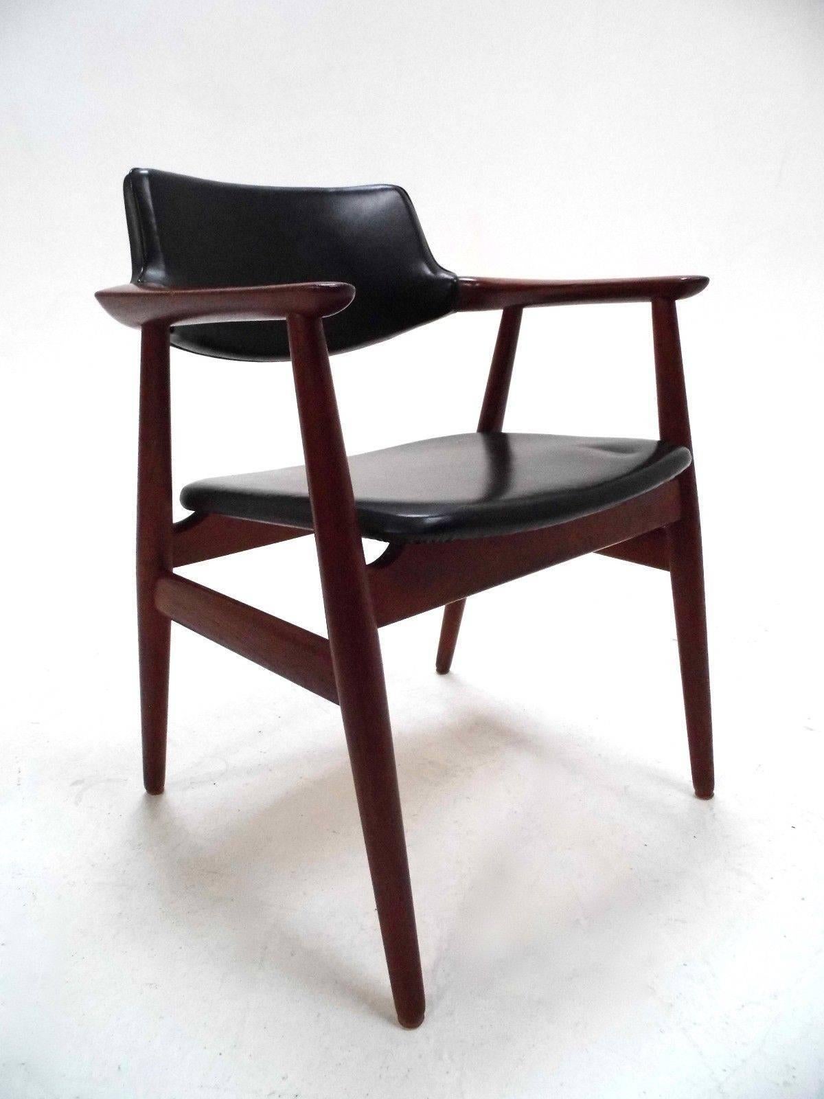 Danish Erik Kirkegaard Teak and Black Vinyl Desk Armchair Midcentury Chair 2