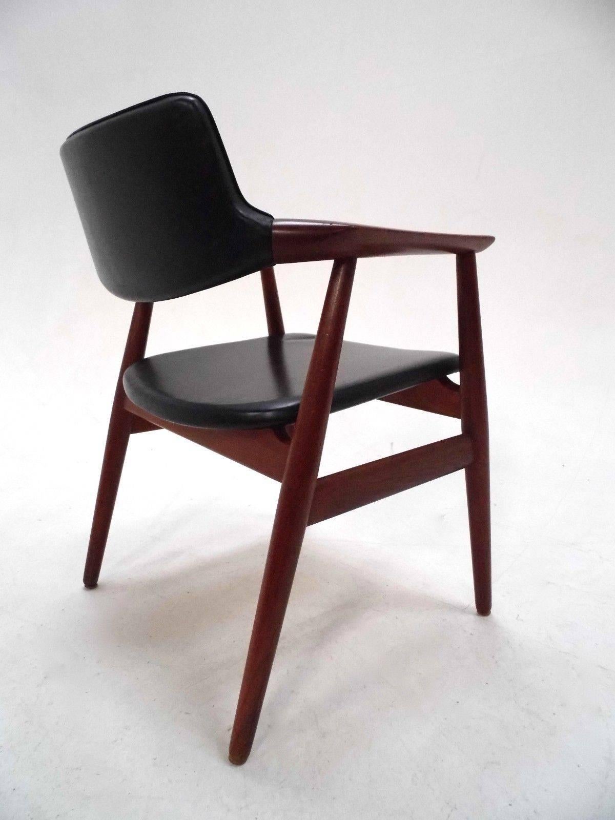 Danish Erik Kirkegaard Teak and Black Vinyl Desk Armchair Midcentury Chair 1