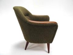 Scandinavian Green Wool and Teak Tapestry Armchair, Midcentury, 1960s