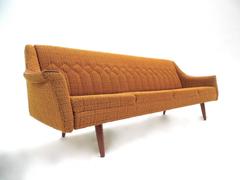 Norwegian Yellow Wool Teak Four-Seat Double Sofabed Midcentury Sofa, 1960s