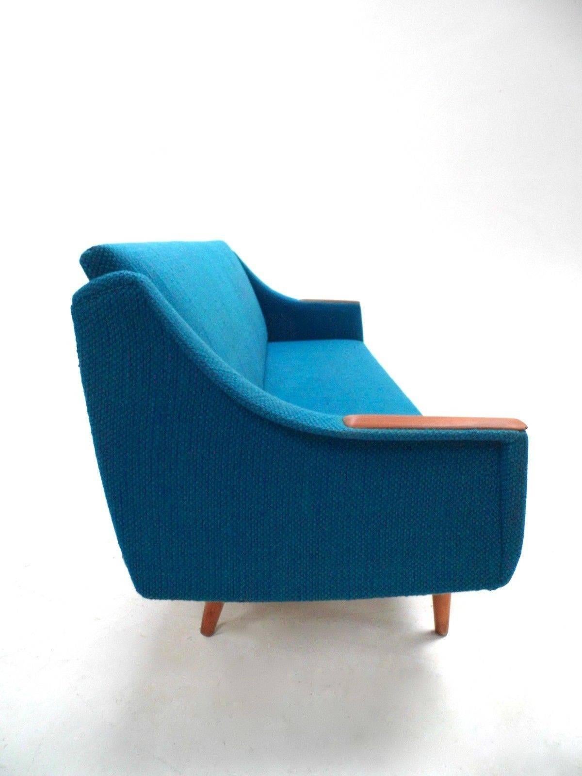 Mid-Century Modern Norwegian Blue Wool Teak Four-Seat Double Sofabed Midcentury Sofa, 1960s