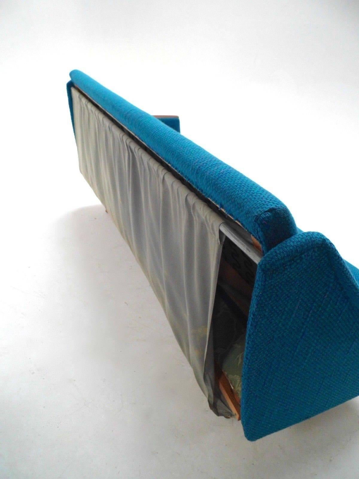 Norwegian Blue Wool Teak Four-Seat Double Sofabed Midcentury Sofa, 1960s In Good Condition In London, GB
