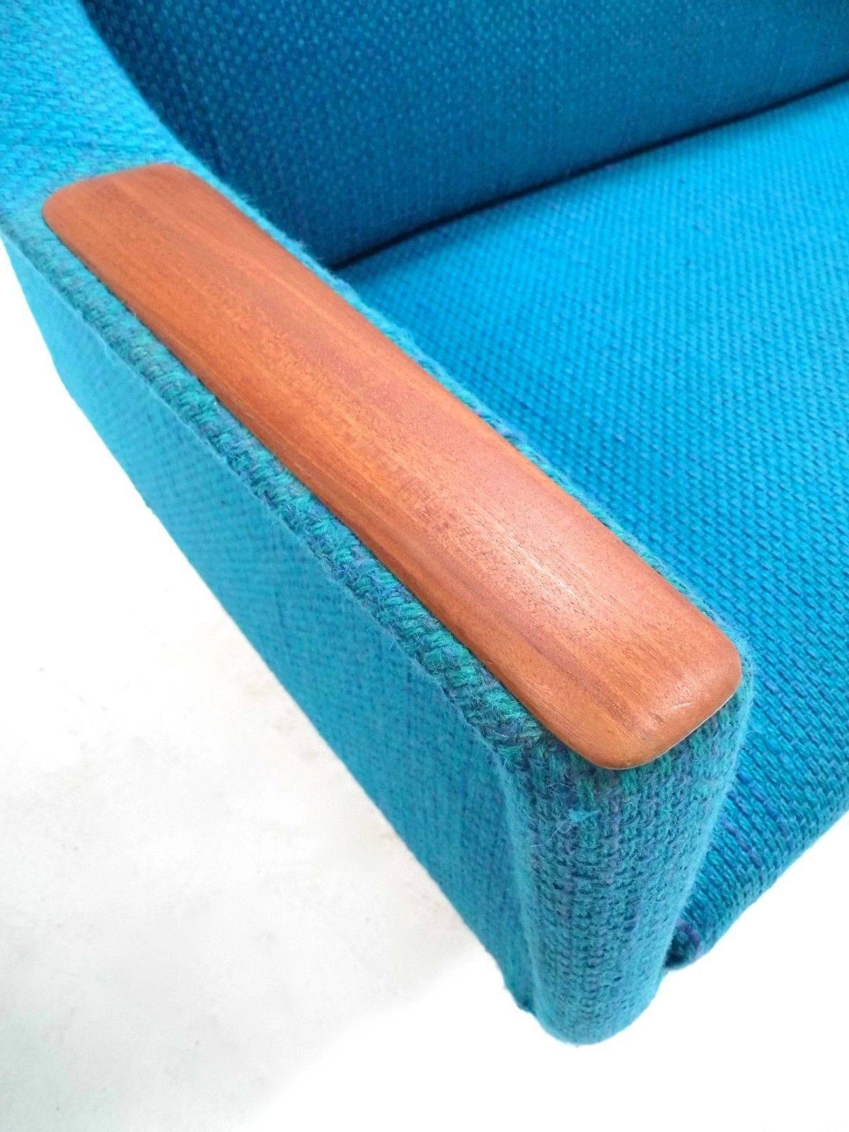 Norwegian Blue Wool Teak Four-Seat Double Sofabed Midcentury Sofa, 1960s 3