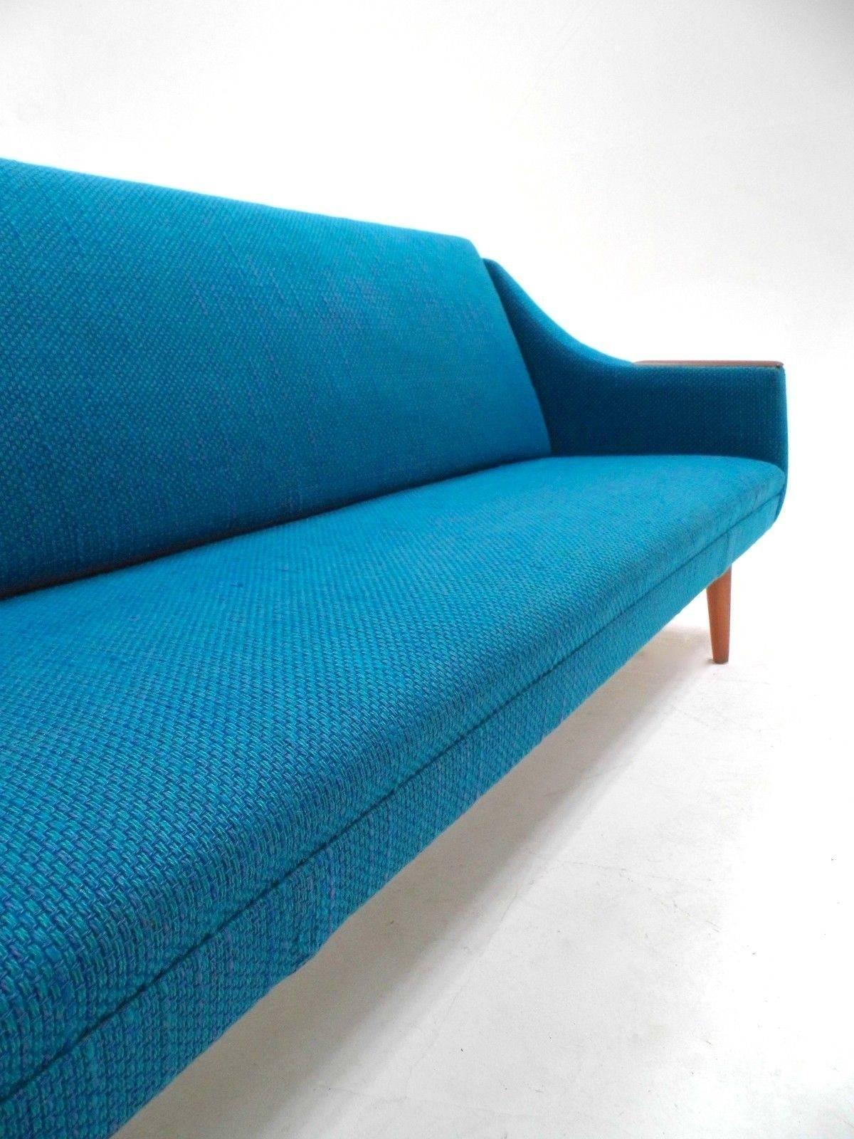 Norwegian Blue Wool Teak Four-Seat Double Sofabed Midcentury Sofa, 1960s 2