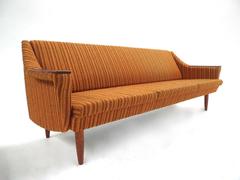 Norwegian Yellow Wool Teak Four-Seat Double Sofabed Midcentury Sofa, 1960s