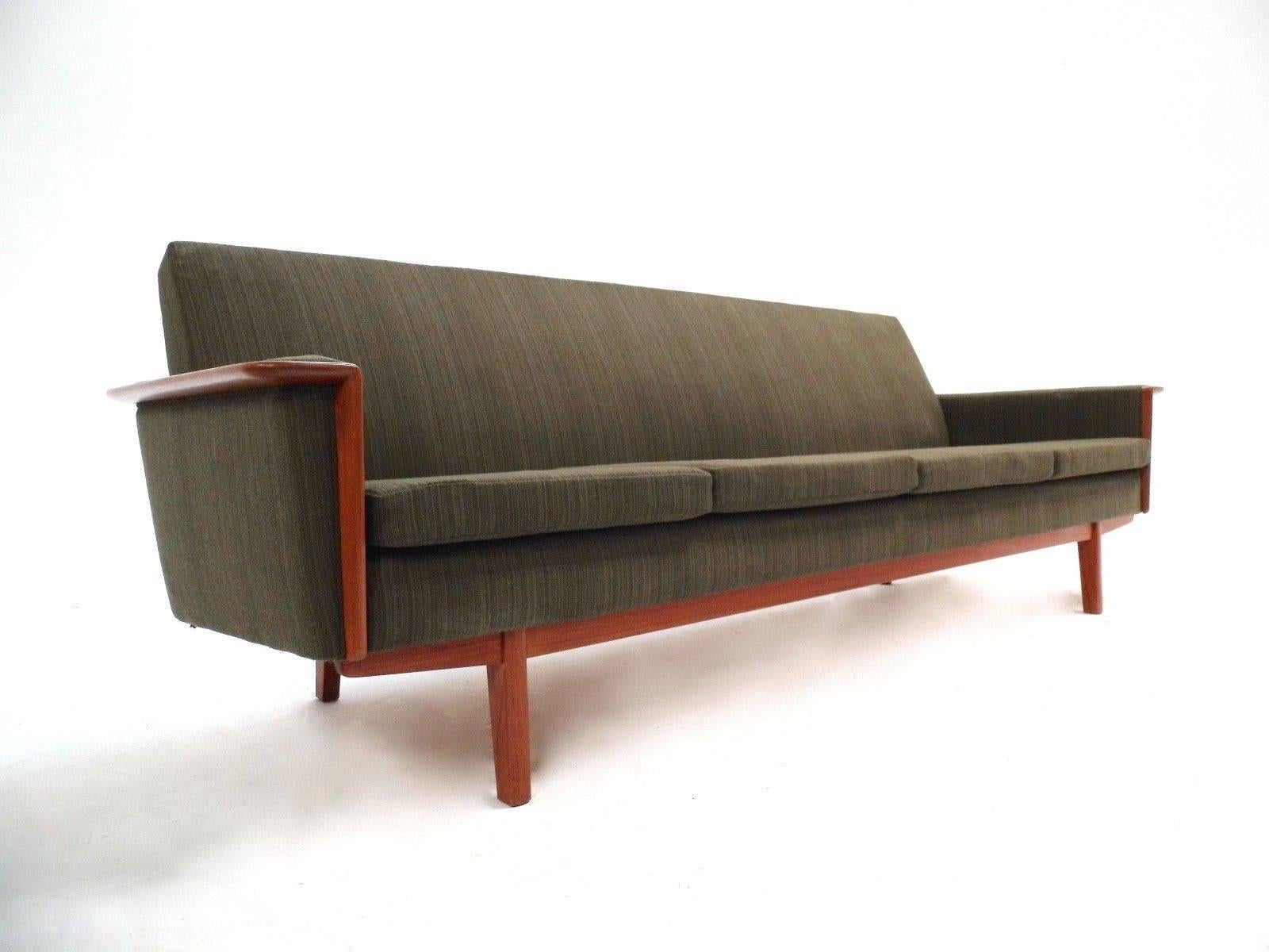 Norwegian Green Wool and Teak Four-Seat Sofa Midcentury, 1960s In Good Condition In London, GB