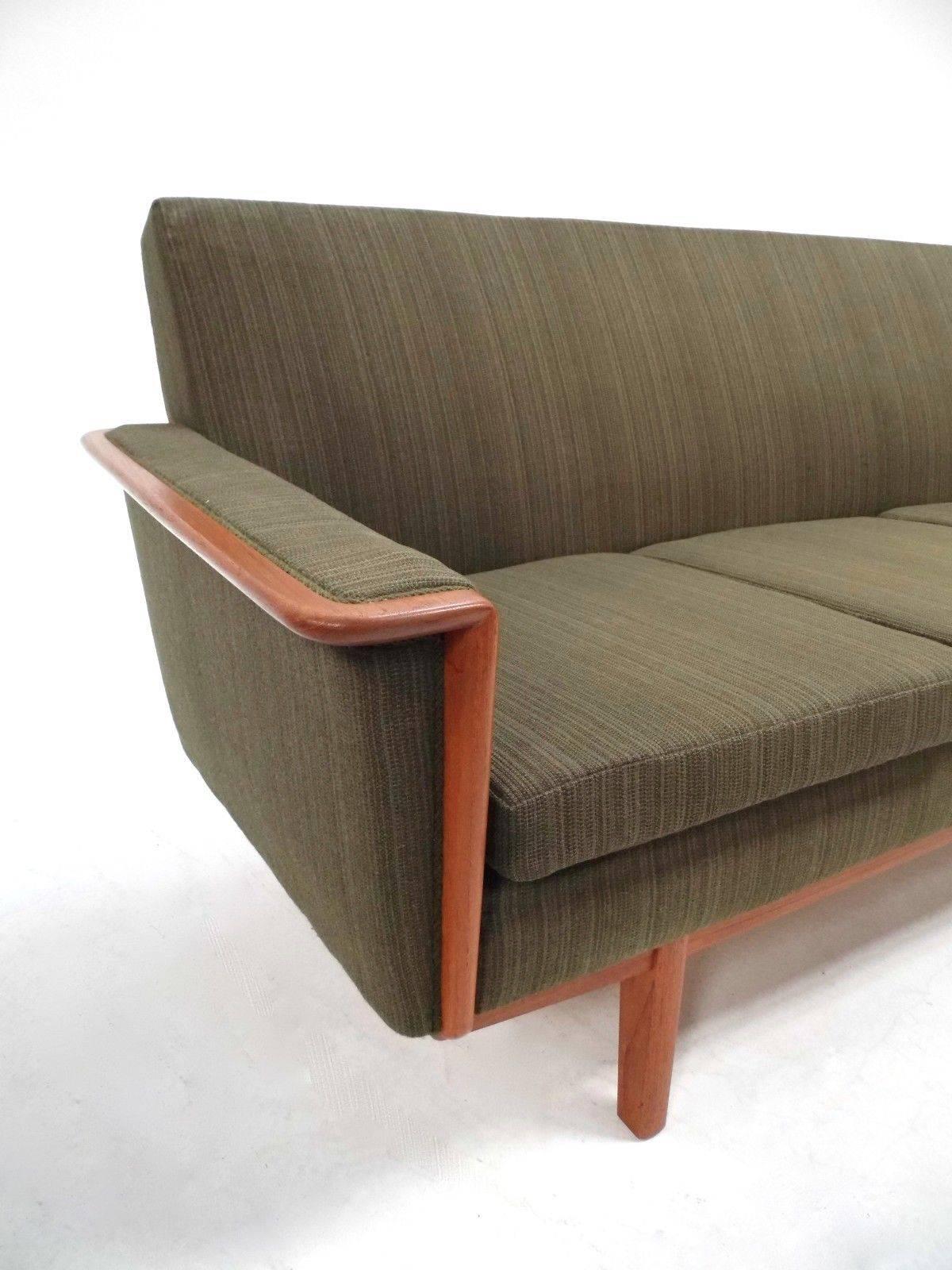 20th Century Norwegian Green Wool and Teak Four-Seat Sofa Midcentury, 1960s