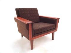 Scandinavian Brown Patterned Wool and Teak Armchair Midcentury Chair, 1960s