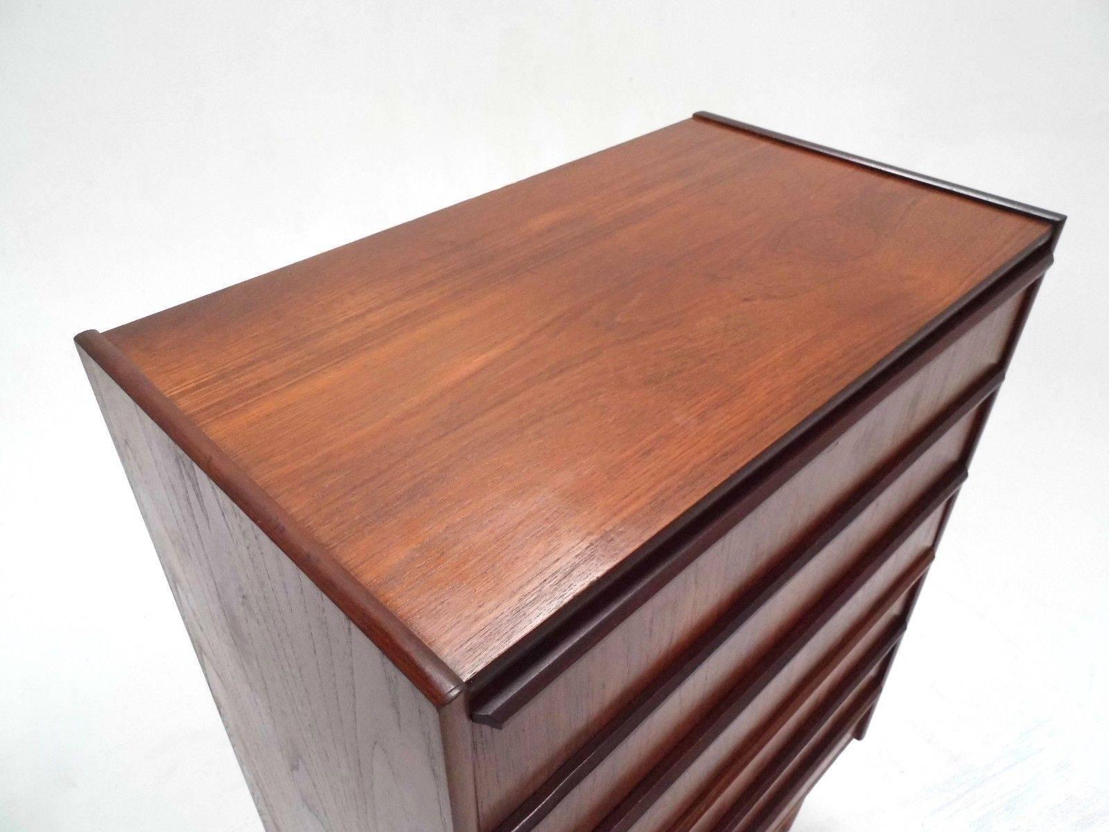 Mid-Century Modern Danish Teak Tallboy Chest of Drawers Scalloped Handles Midcentury, 1960s