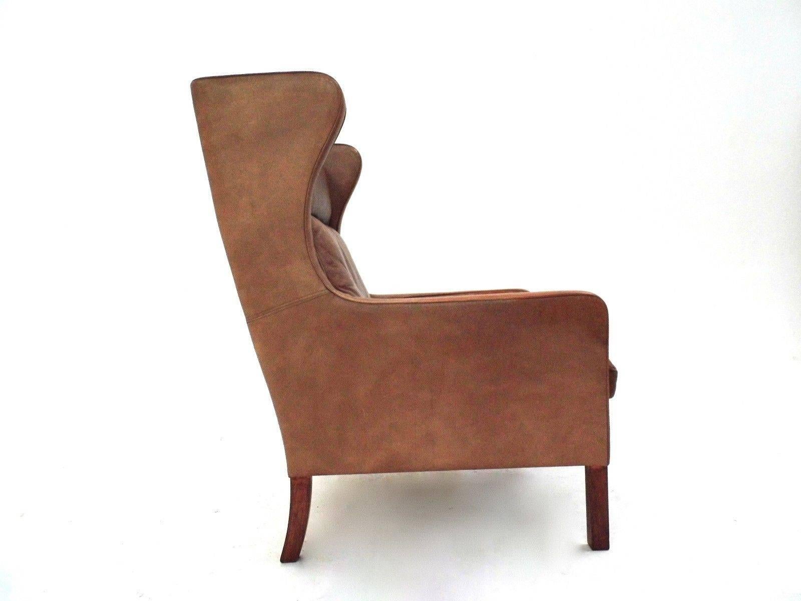 Mid-Century Modern Danish Stouby Tan Leather High Back Club Armchair Midcentury Chair, 1960s