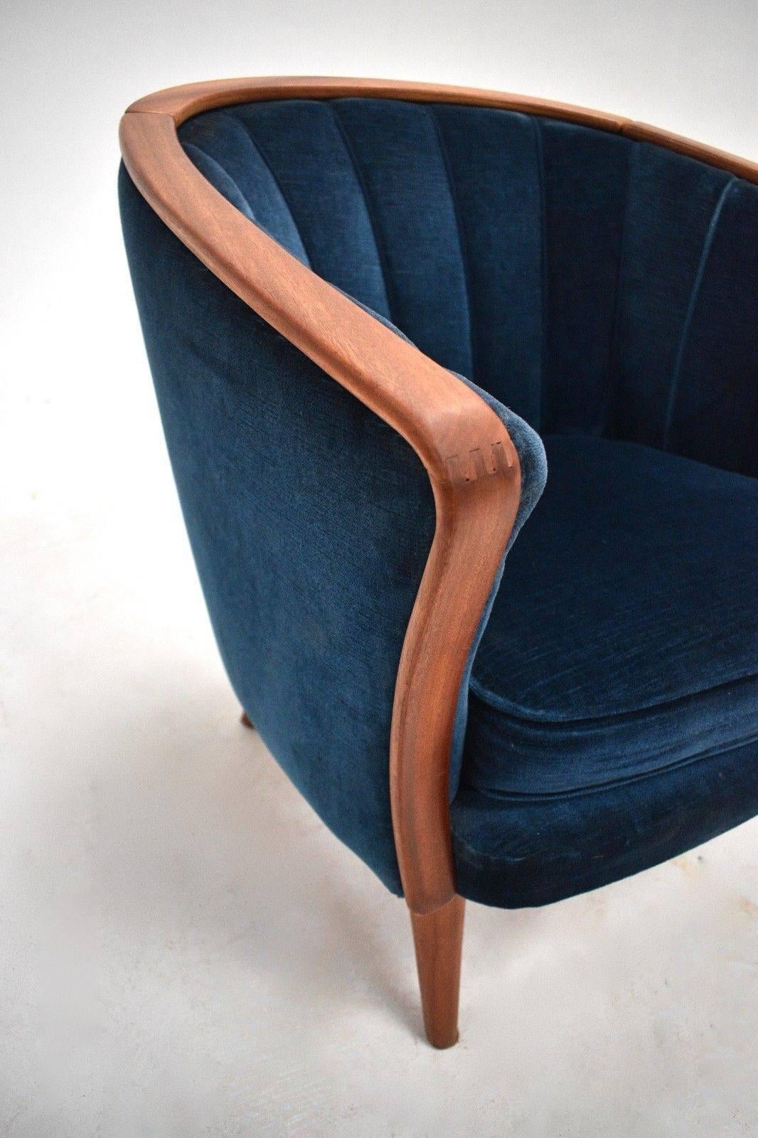 blue velvet mid century chair
