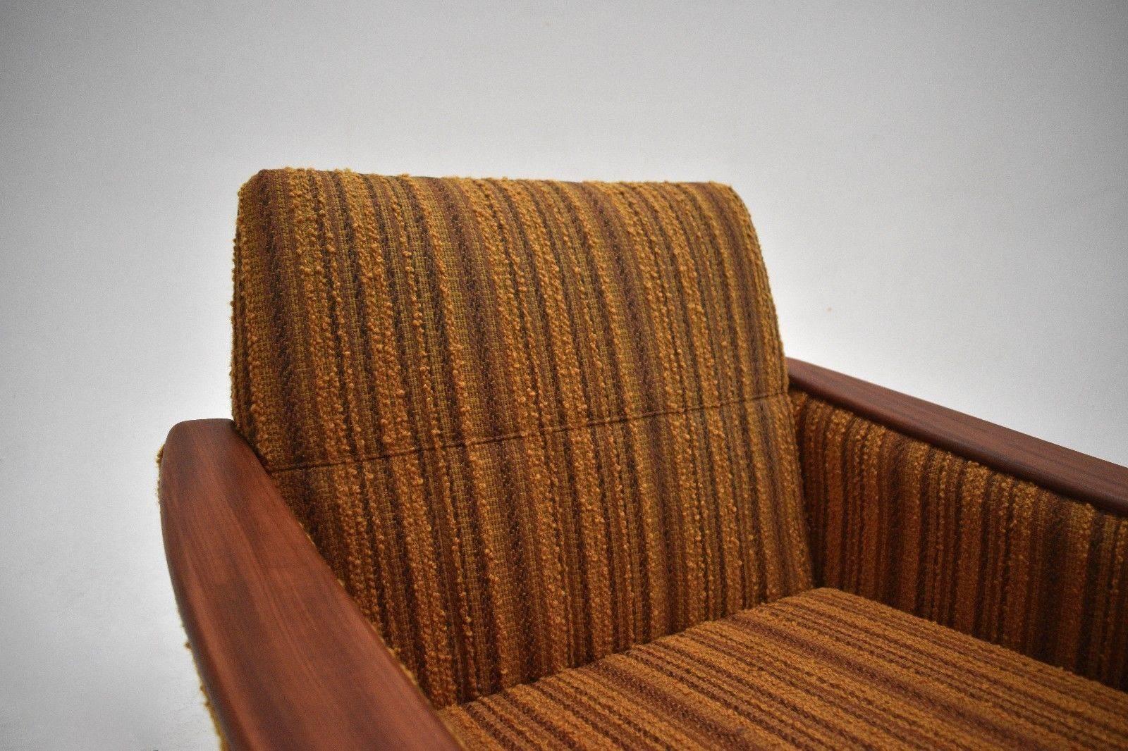 Norwegian Yellow Striped Wool and Teak Armchair Mid-Century Chair, 1960s In Good Condition In London, GB
