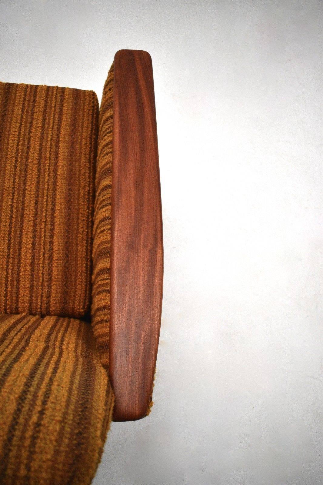 Norwegian Yellow Striped Wool and Teak Armchair Mid-Century Chair, 1960s 4