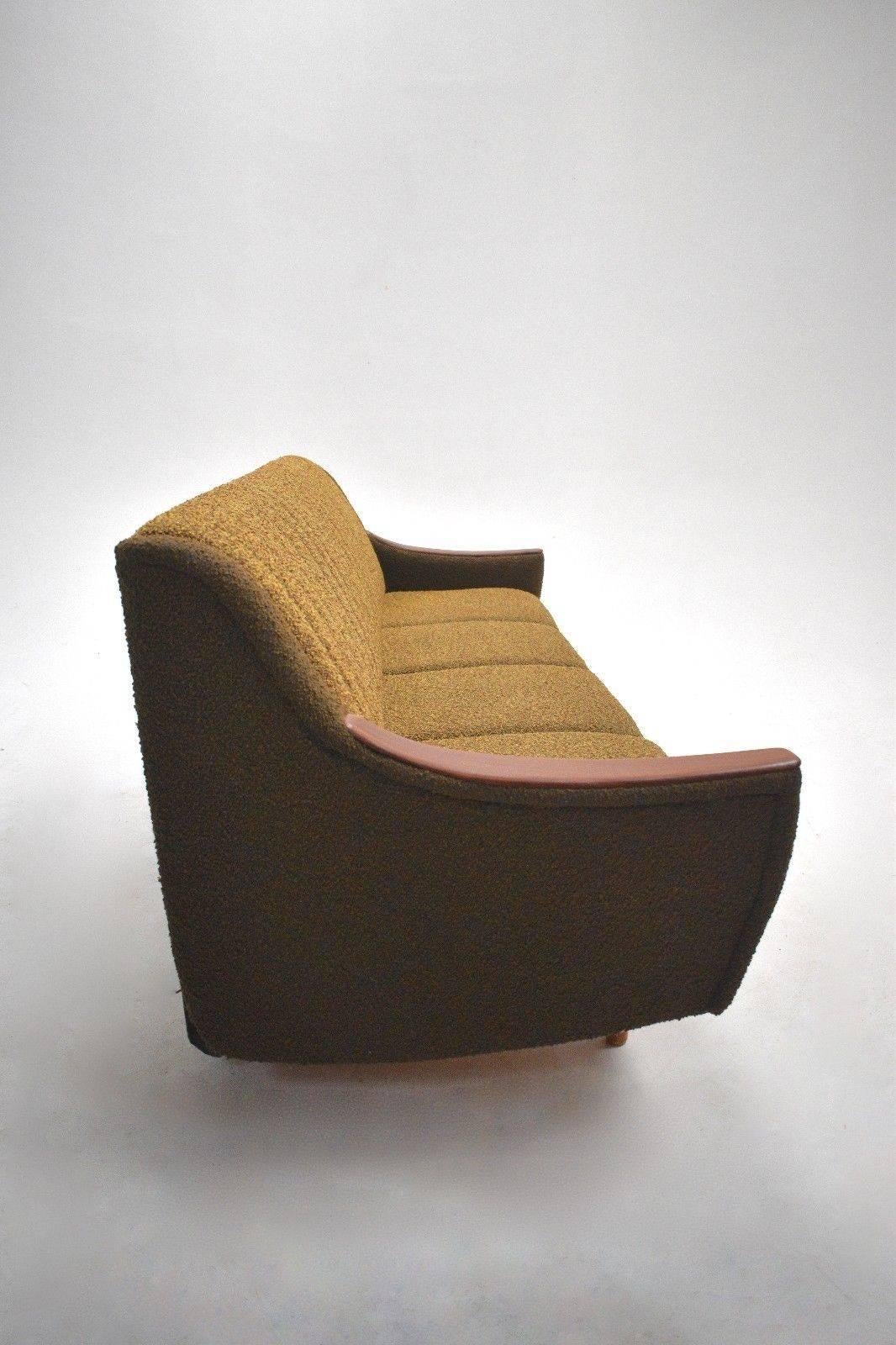 Mid-Century Modern Norwegian Yellow and Brown Wool Four-Seat Teak Sofabed, Midcentury, 1960s
