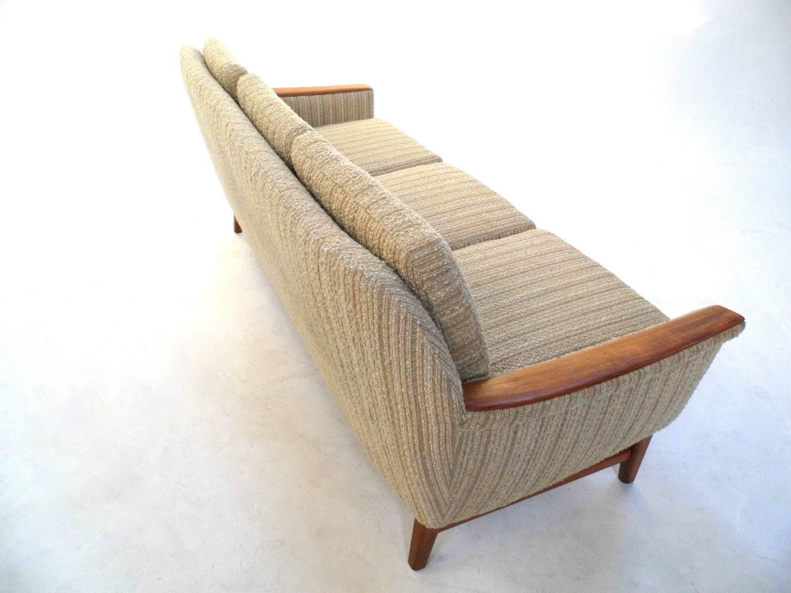 Scandinavian Cream Wool Buttoned Teak Three-Seat Sofa Midcentury, 1970s 2