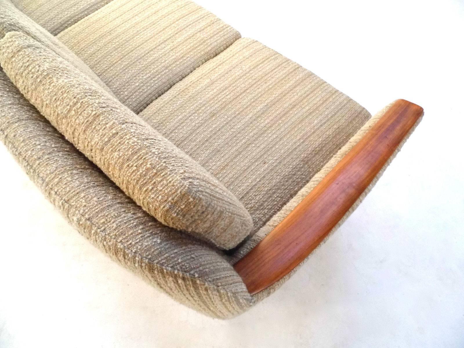 Scandinavian Cream Wool Buttoned Teak Three-Seat Sofa Midcentury, 1970s 3