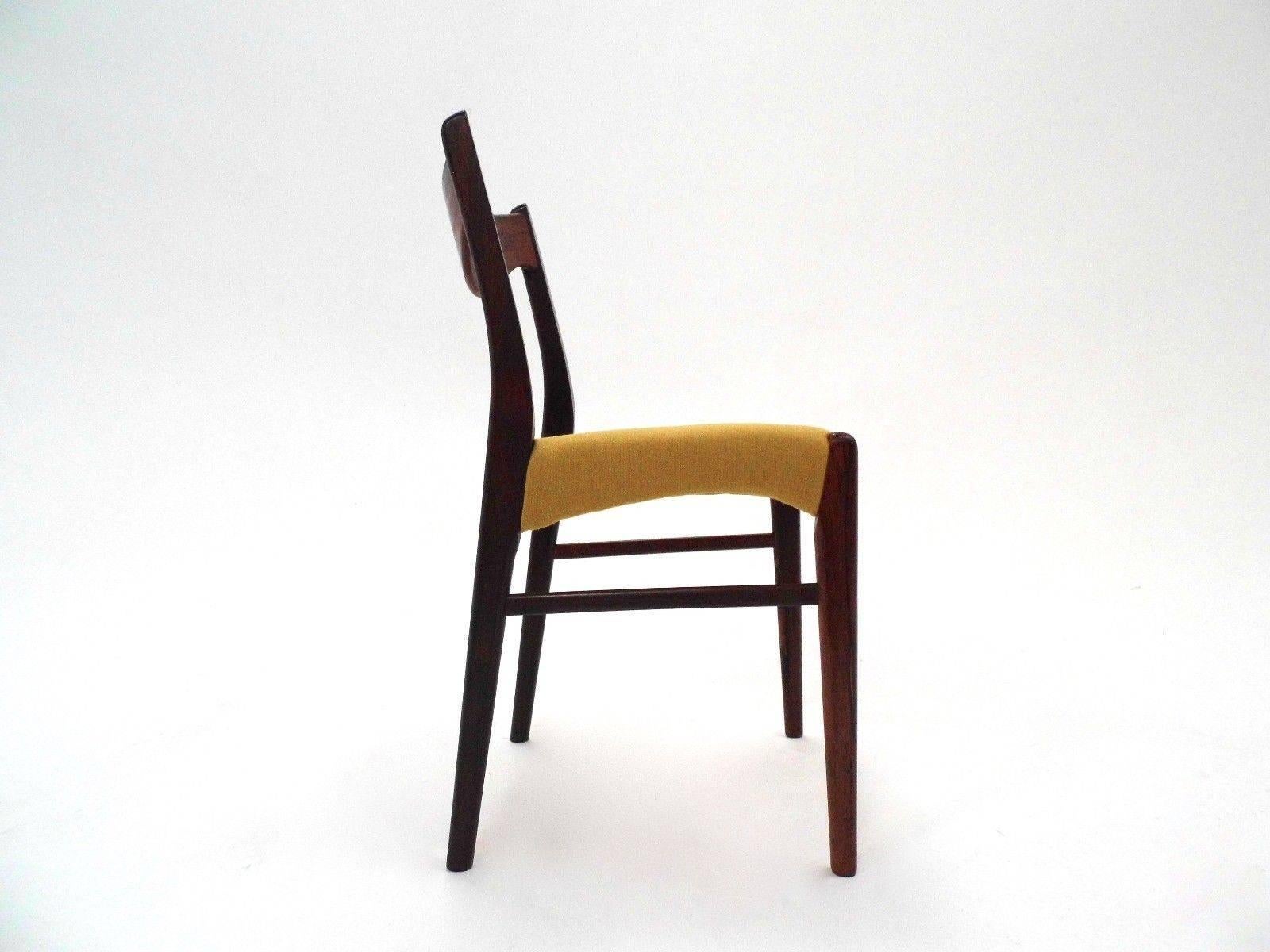 Danish Set of Six Rosewood and Yellow Wool Dining Chairs 1