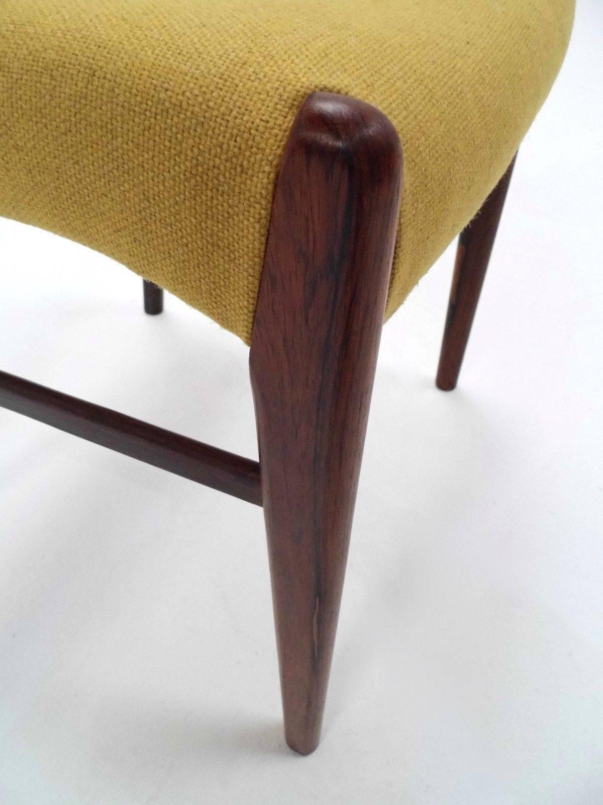 20th Century Danish Set of Six Rosewood and Yellow Wool Dining Chairs