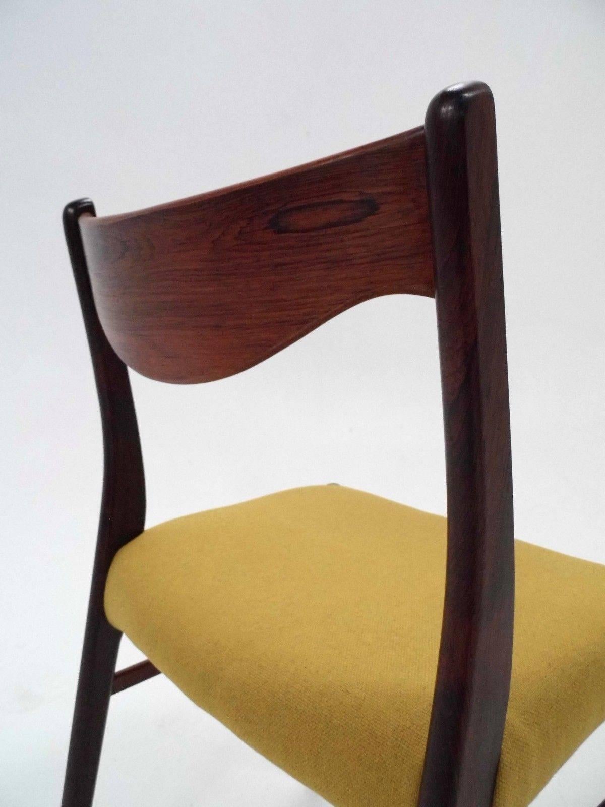 Danish Set of Six Rosewood and Yellow Wool Dining Chairs 5